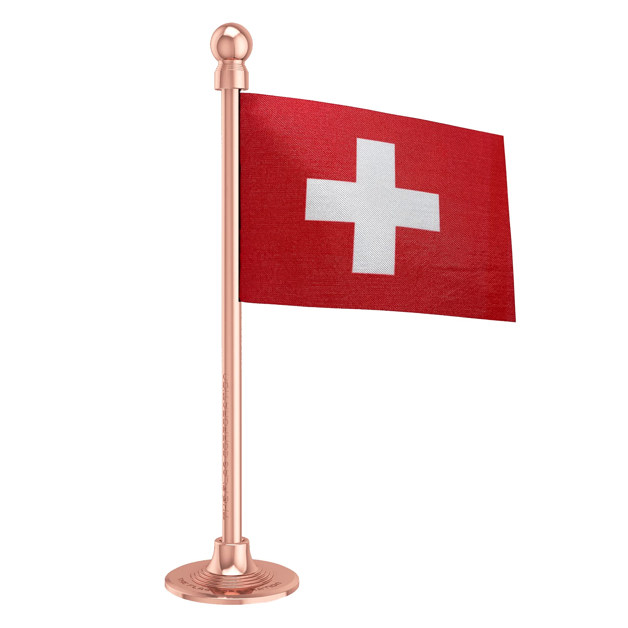 The Flag Corporation Switzerland Car Dashboard Flag 2in x 3in with a Plastic Blush Rose Gold Base