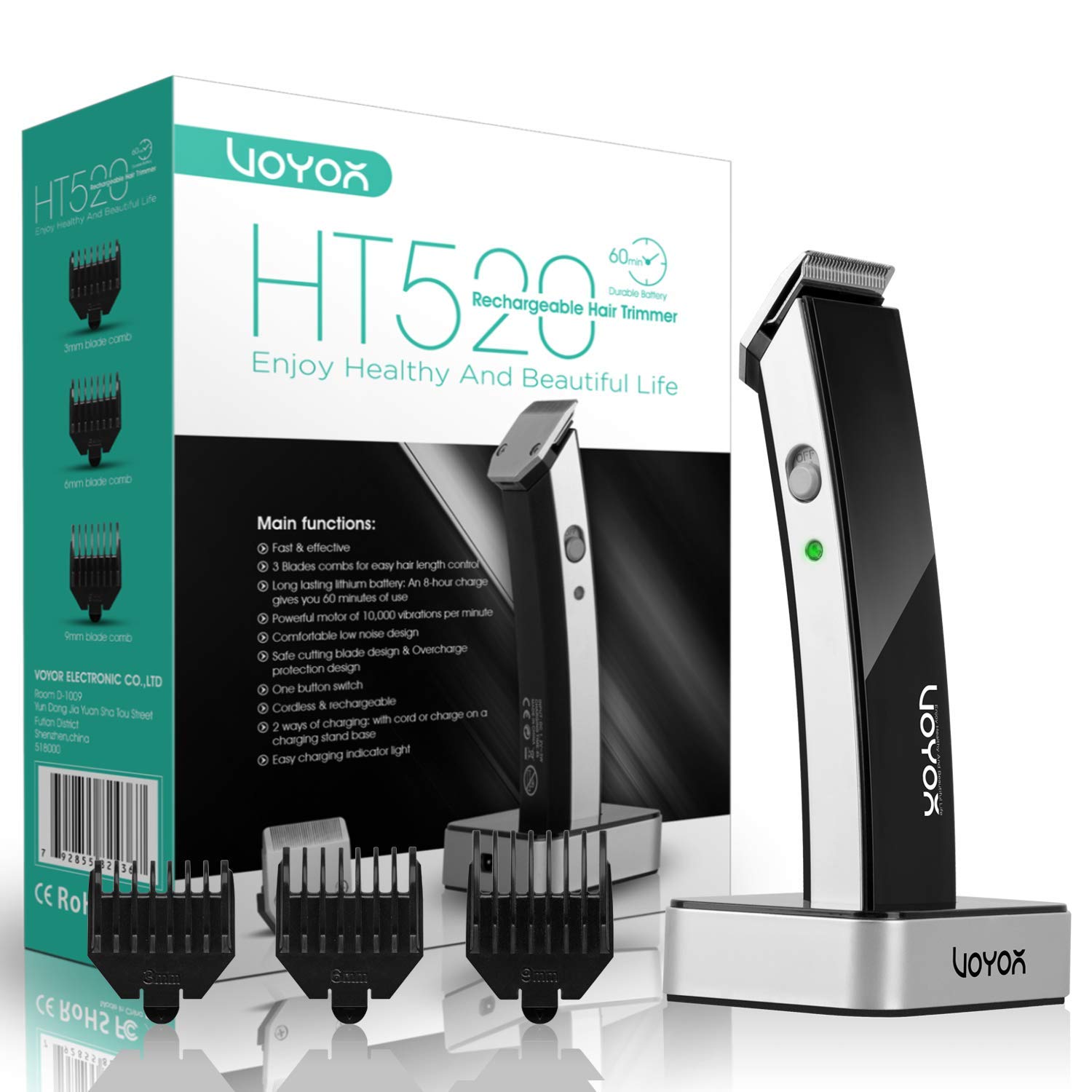 VOYOR Beard Trimmer for Men Cordless Hair Trimmer Rechargeable Mustache Trimmers Beard Grooming Kit with 3 Hair Combs for Easy Hair Length Control HT520