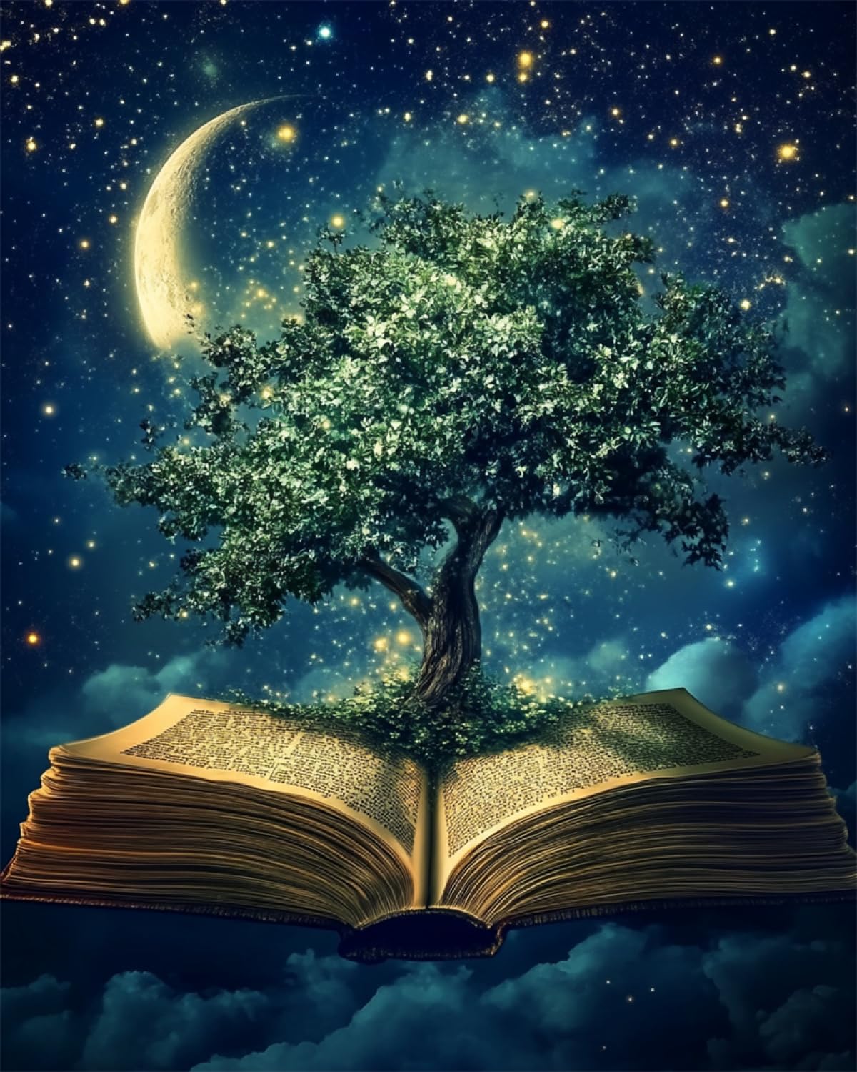 DIY Kit De Punto De Cruz Con Cuentas Árbol De Fantasía Que Crece En Los Libros Kit De Bordado De Cuentas Punto De Cruz,Bordado,Manualidades,Patrón De Bordado De Cuentas,Juego De Bordado 3D 40x50cm