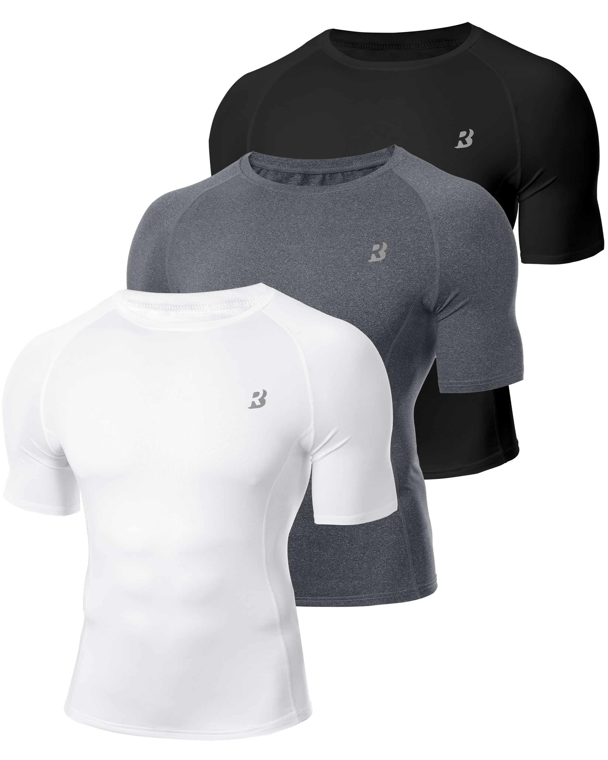 WISMBOX 1/3er Pack Kompressionsshirt Herren Kurzarm Baselayer Sportshirt | Elastisch, atmungsaktiv und schnelltrocknend. Das perfekte Funktionsshirt für Fitness, Training, Laufen und Gym Workouts.