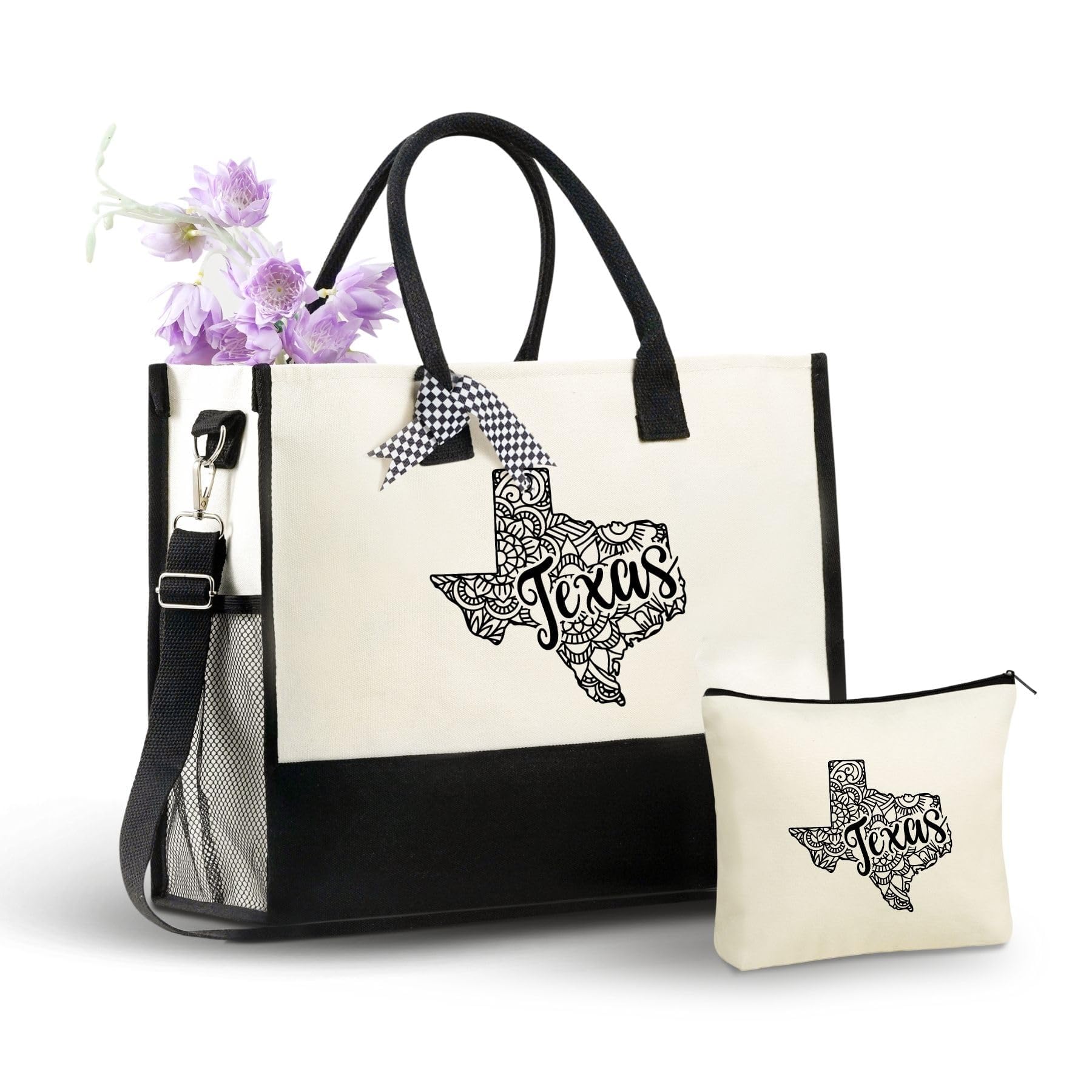 InnoBeta Texas Gifts for Women, US State Gifts Canvas Tote Bag, with Top Zipper Closure and Shoulder Strap for Birthday, Mother's Day, Christmas