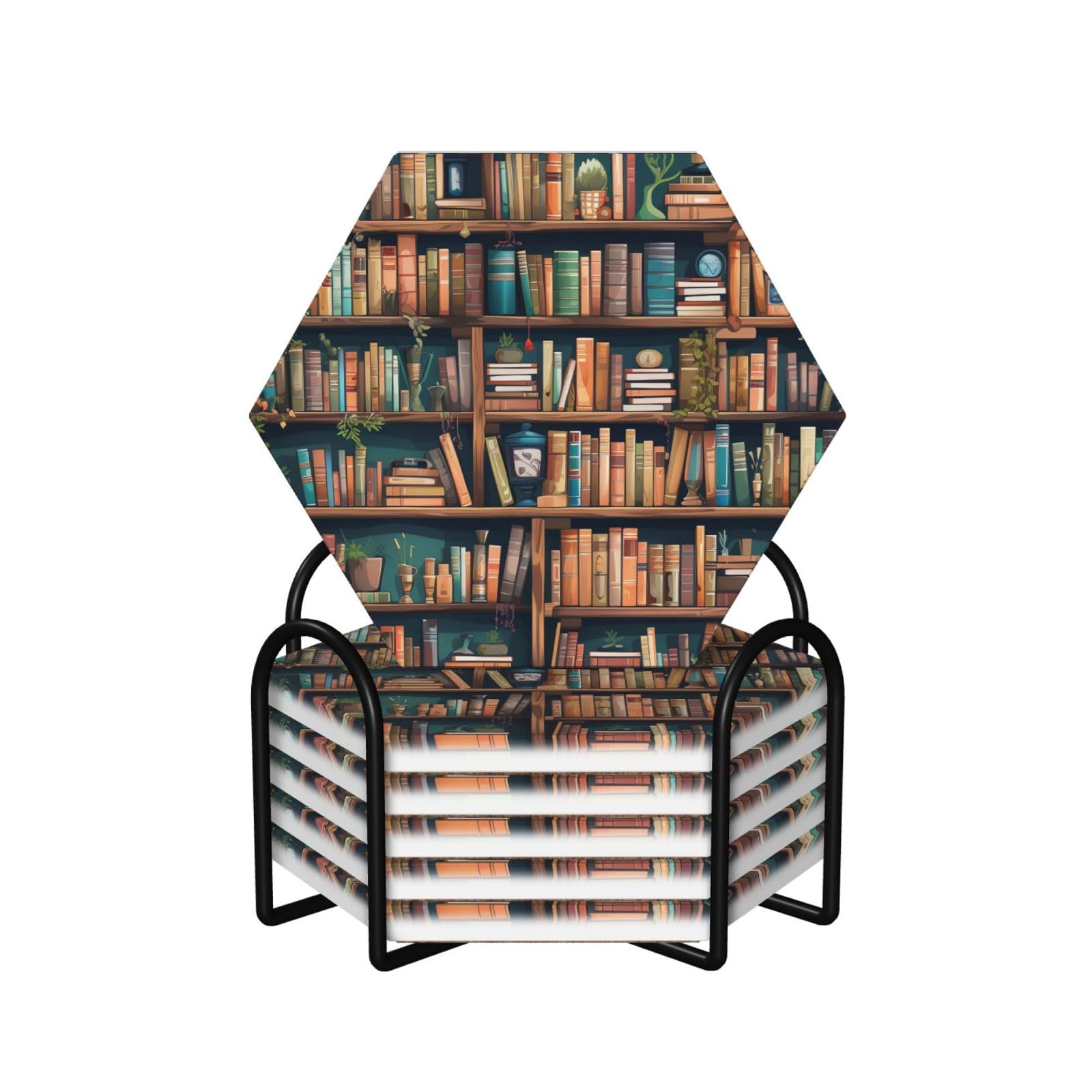 Dessous de verre hexagonaux en céramique lot de 6 avec support noir
