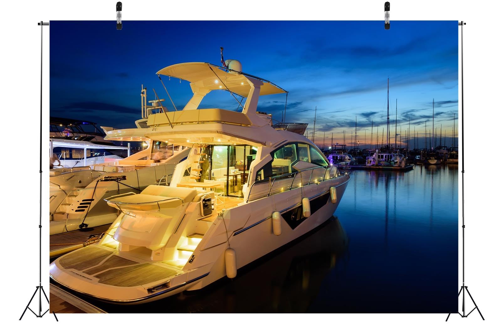 BELECO 3.6x3m Telo sfondo yacht di lusso | Vista notturna porto marina yacht motoscafi ormeggiati sfondo decorazione festa tema accessori ritratti foto