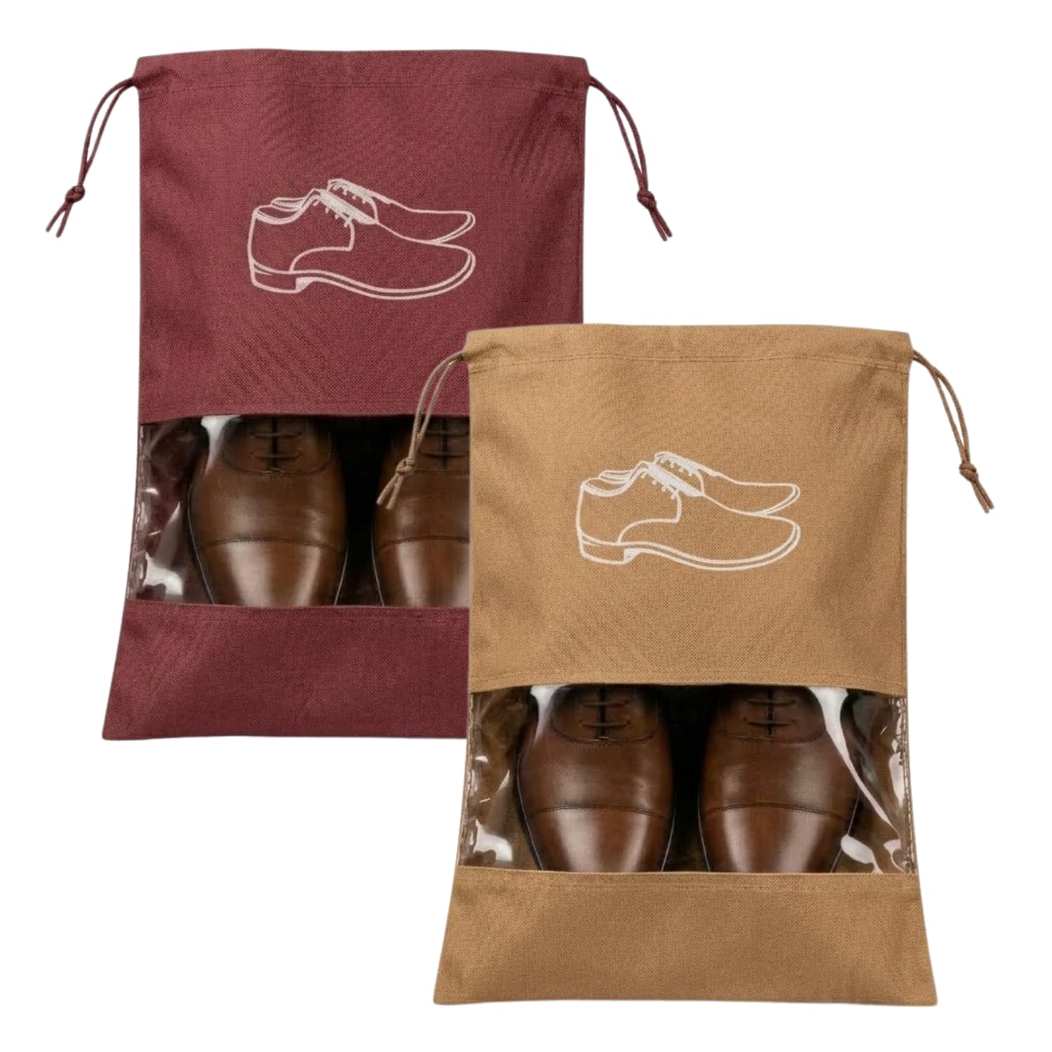 Pack of 2 Shoe Bag for Travel Bag for Man and Women, Gym Shoe Bag, Reusable Travelling Accessories, Waterproof Shoe Pouches for Travel, Light Brown & Maroon-image-26