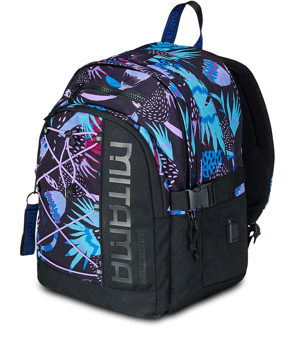 Mitama Zaino Triplo Scomparto, Tasca porta PC, Nero e Viola, Bambino Ragazzo + Portapenne bambino
