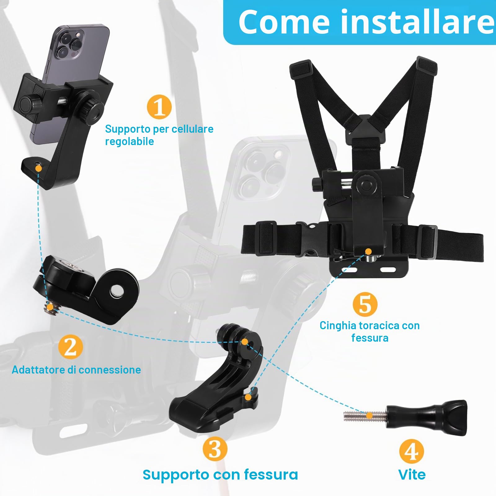 Imbracatura Per Telefono Con Rotazione 360° – Supporto POV A Mani Libere Per Vlog, Ciclismo E Viaggi - 3