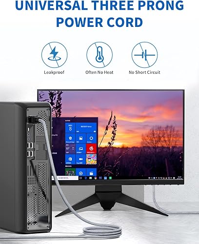 Miniatura 7 de Cable de alimentación de 3 clavijas, cable de alimentación de CA de 3 clavijas, cable de alimentación de nailon trenzado de 16.4 pies, cable de