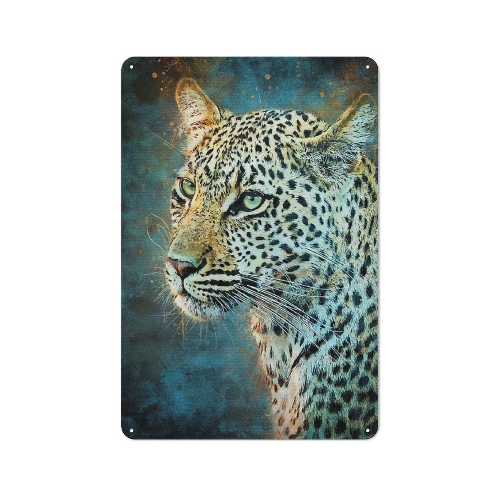 Junmoney Style-19 Metal Plaque 30X20cm With Expression Leopard For Hallway Wall, Rustic Decor, A Metal Wall Feature For Hallways And Entrance Areas