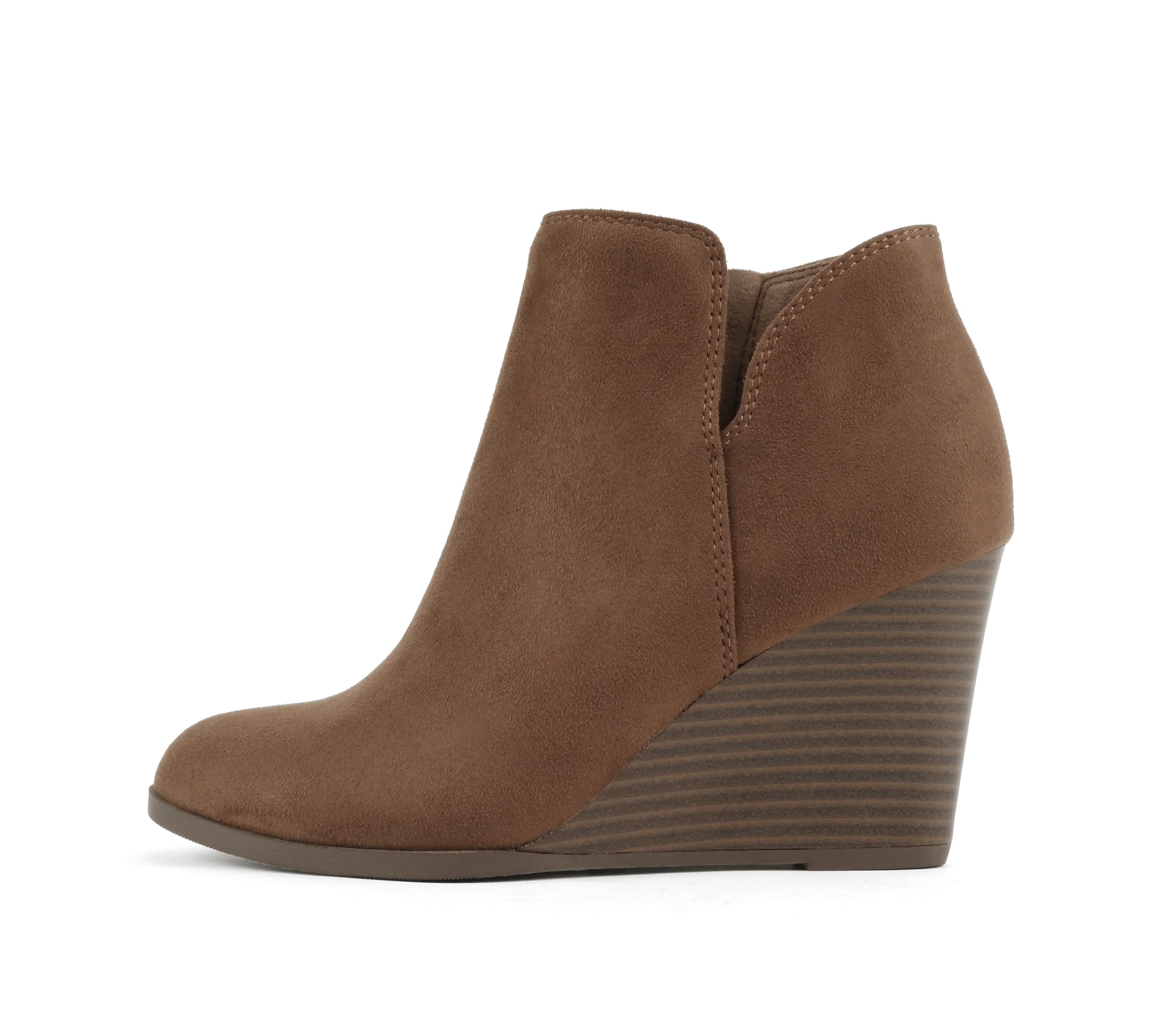 Soda Ability - Mid Ankle Bootie w Split Shaft and Zipper Stacked Wedge Heel