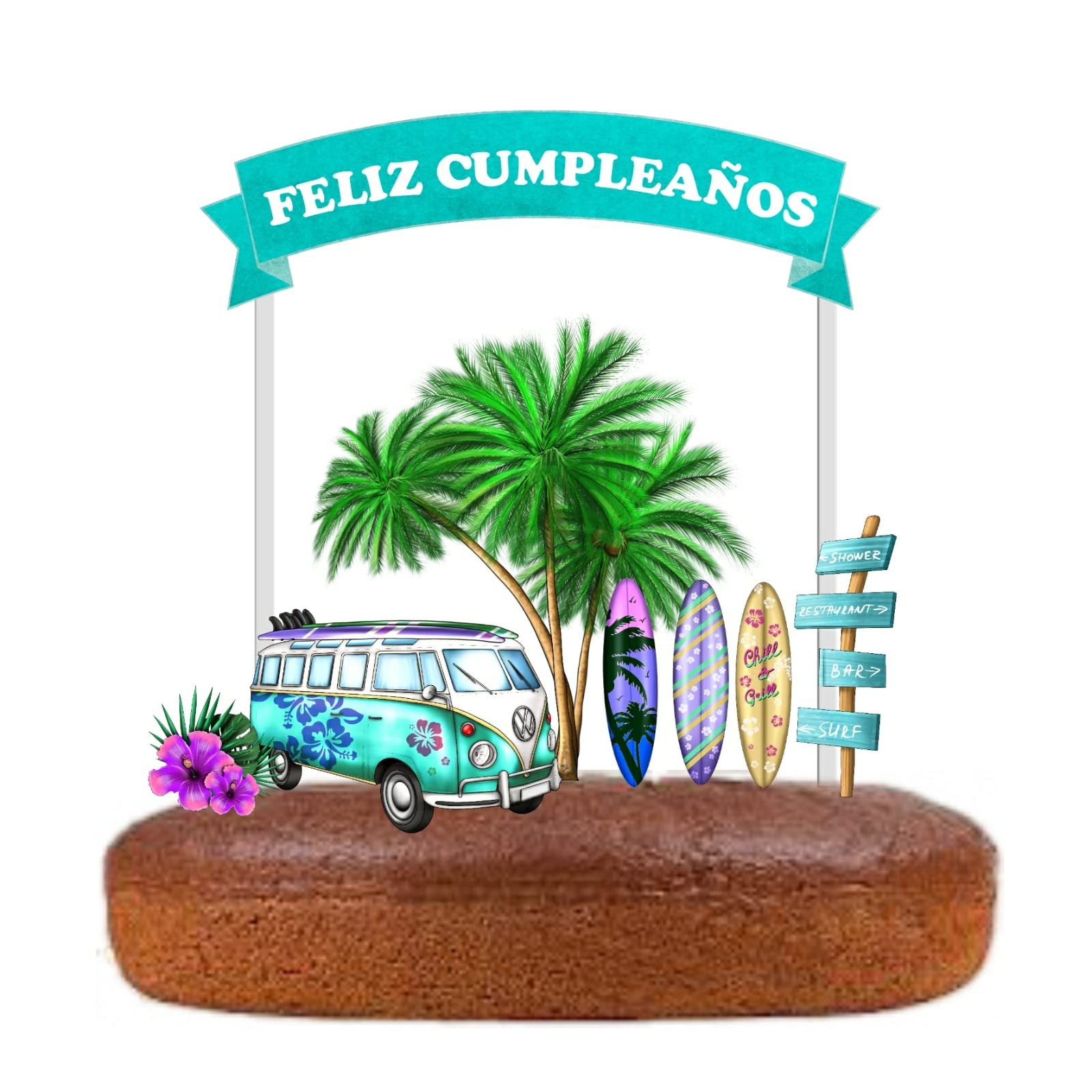 Kit Topo de Bolo Surf em papel, Decoracion de Tarta, Cake Topper