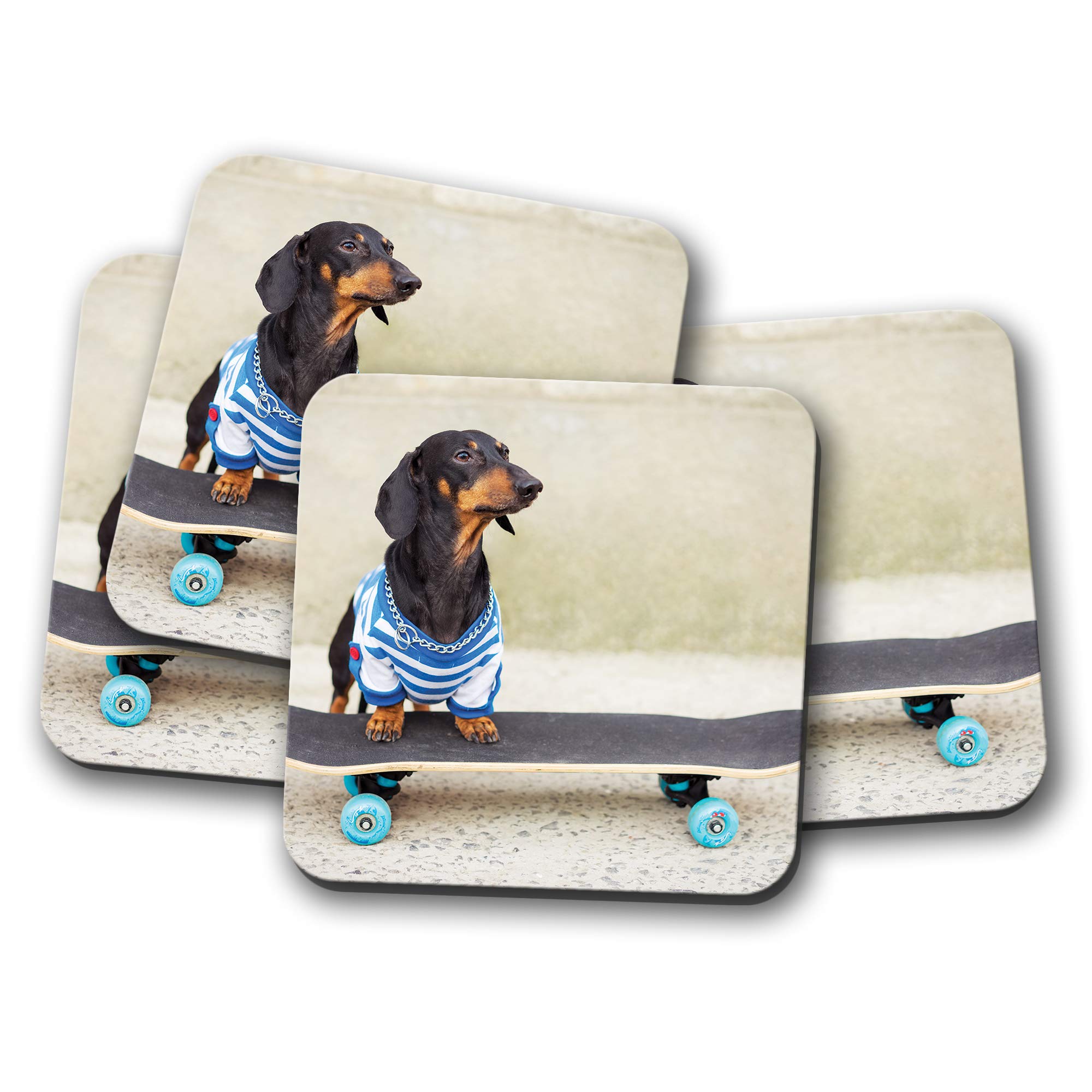 Destinationvinyl Multicolor 4 Set - Cute Dachshund Skateboard Coaster - Sausage Dog Puppy Funny #13274