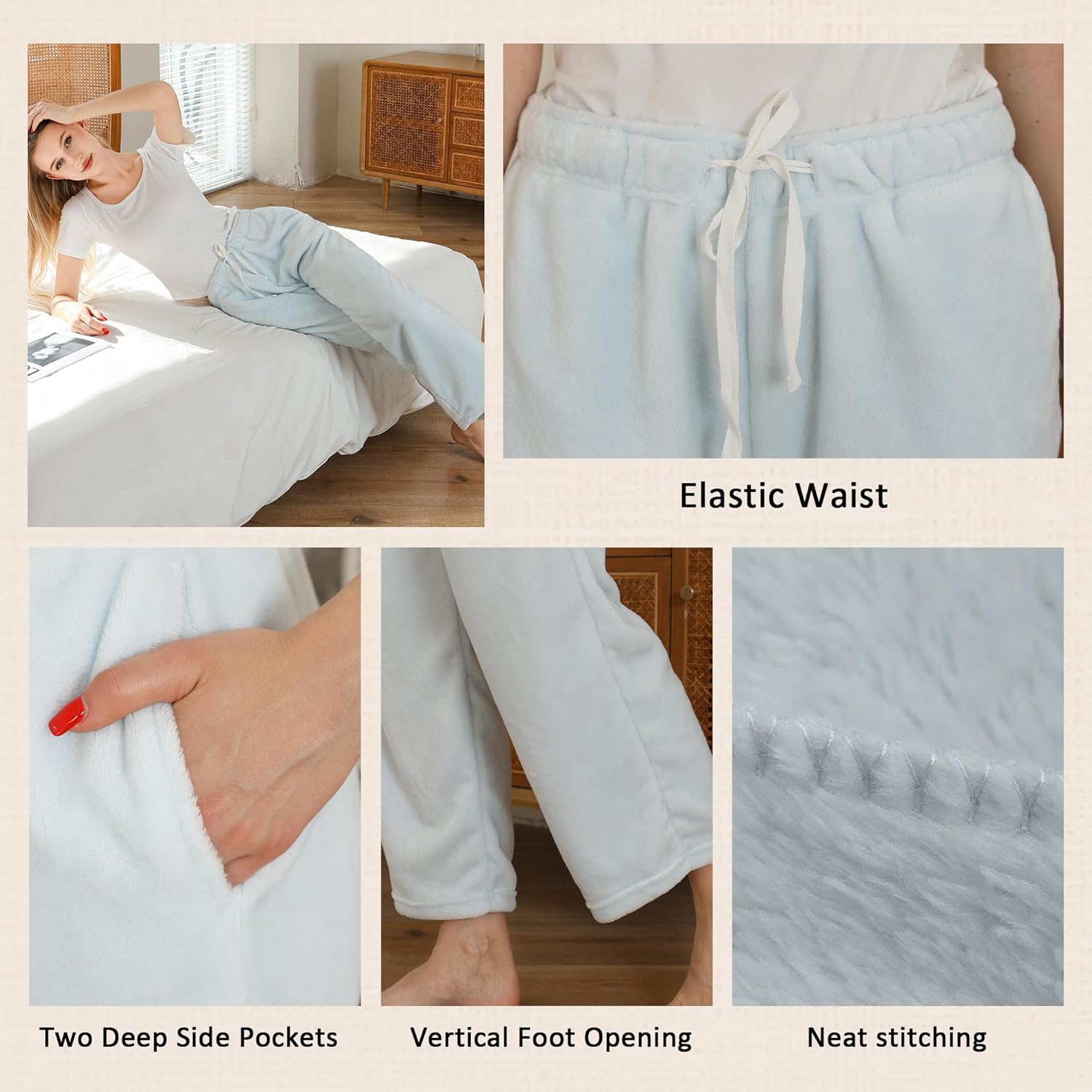 LYCY Womens Fleece Pajama Pants, Drawstring Lounge Pjs Plush Bottoms Warm Sleepwear with Pockets Comfy Winter - Image 3