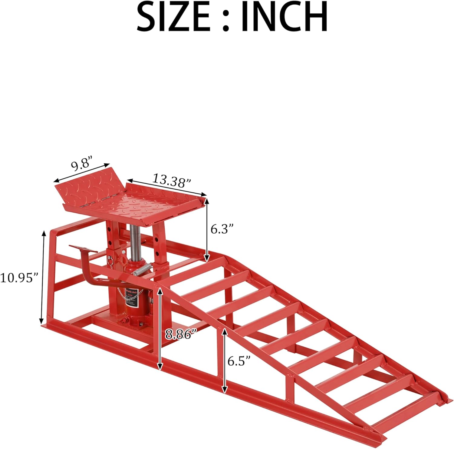 5 Ton Auto Car Truck Service Ramps with Foot Pedal - Heavy Duty Hydraulic Lift for Garage Use (2 Pack) (Red)