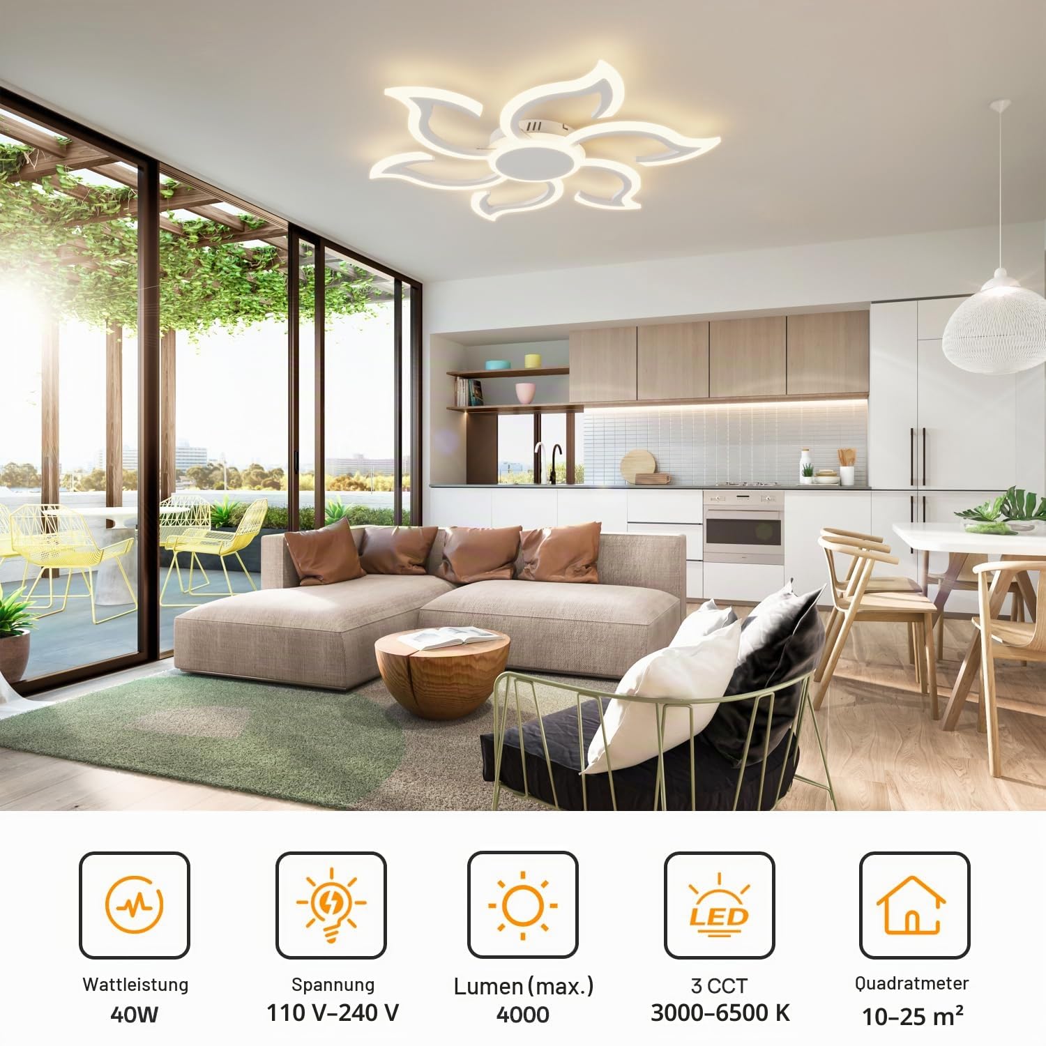 Smart WiFi Wohnzimmer Lampe Decke Kompatibel für Alexa & Google Home, Φ88cm Schlafzimmerlampe Modernes Blumen Design, Dimmbar, Speicherfunktion, Led Deckenleuchte für Schlafzimmer, Weiß