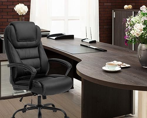 Miniatura 7 de Silla de oficina en casa grande y alta, silla ejecutiva de 500 libras, silla ergonómica de cuero de respaldo alto con soporte lumbar, reposacabezas