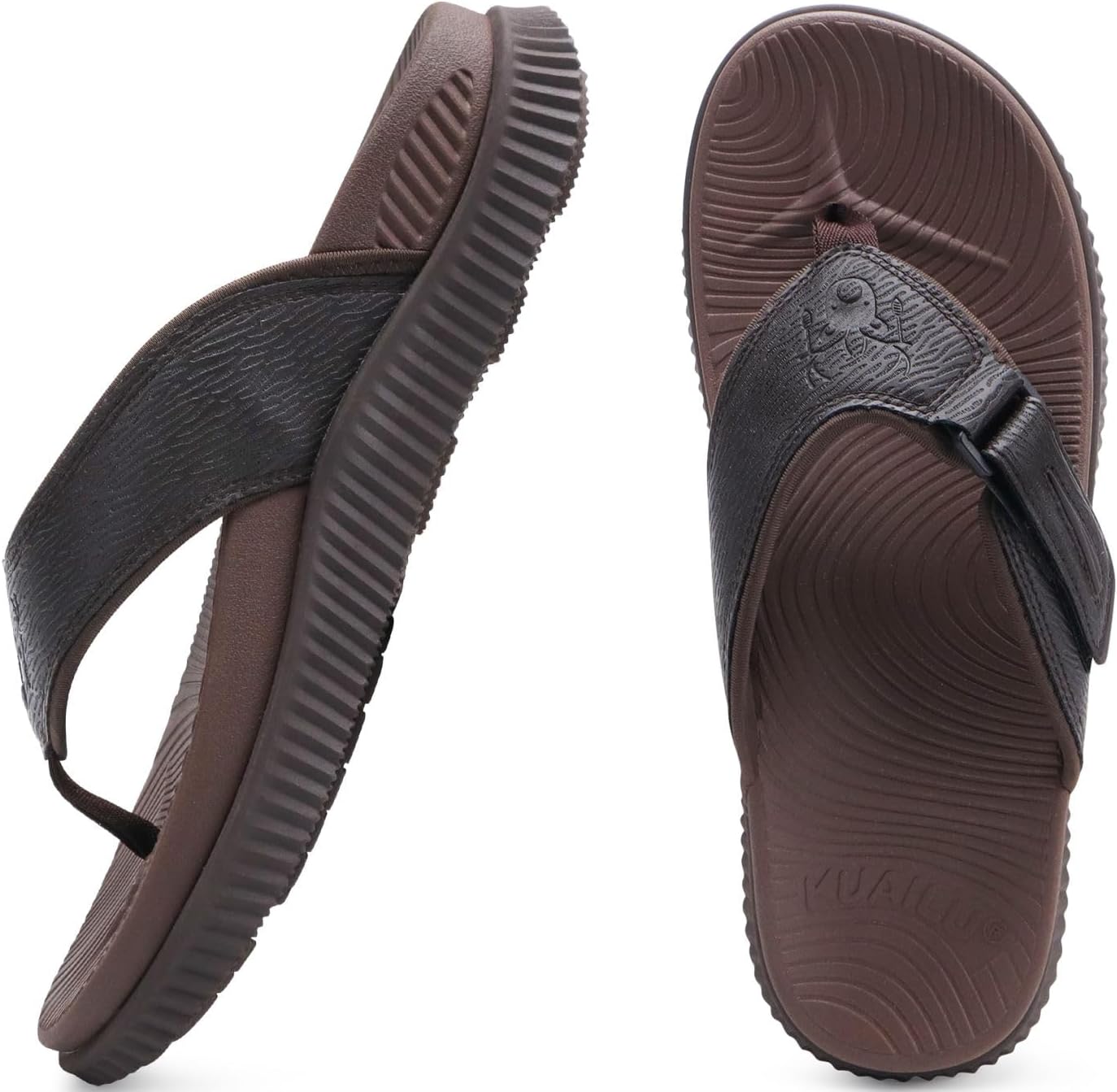 KuaiLu Mens Orthotic Flip Flops Men's Recovery Walking Sandals Adjustable Thick Athletic Cushion Sport Slides for Man, Water Resistant & Lightweight, Soft Comfort Fit & Arch Support 10.5 Dark Brown image 7 of 7 B0CVXGWTRT