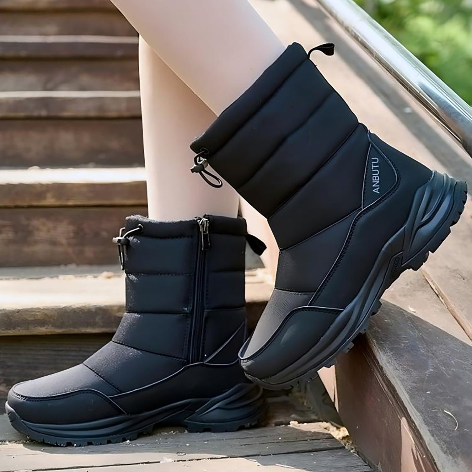 Générique Bottes Femme Hiver Impermeable Fourrées Chaude Bottines Confortables Antidérapant Mollet Large Chaussures Chaude Repousse La Neige Fondue À Enfiler Bottes Pour Déplacements Au Travail