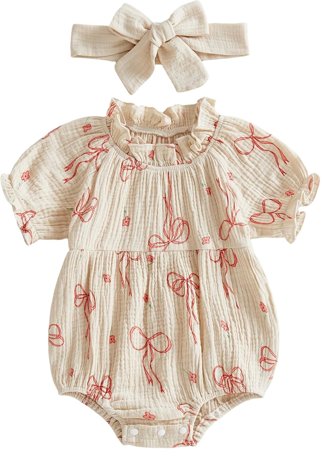 Newborn Baby Girl Muslin Bubble Romper Summer Clothes Vintage Ruffle Short Sleeve Infant Onesie Bodysuits Outfit