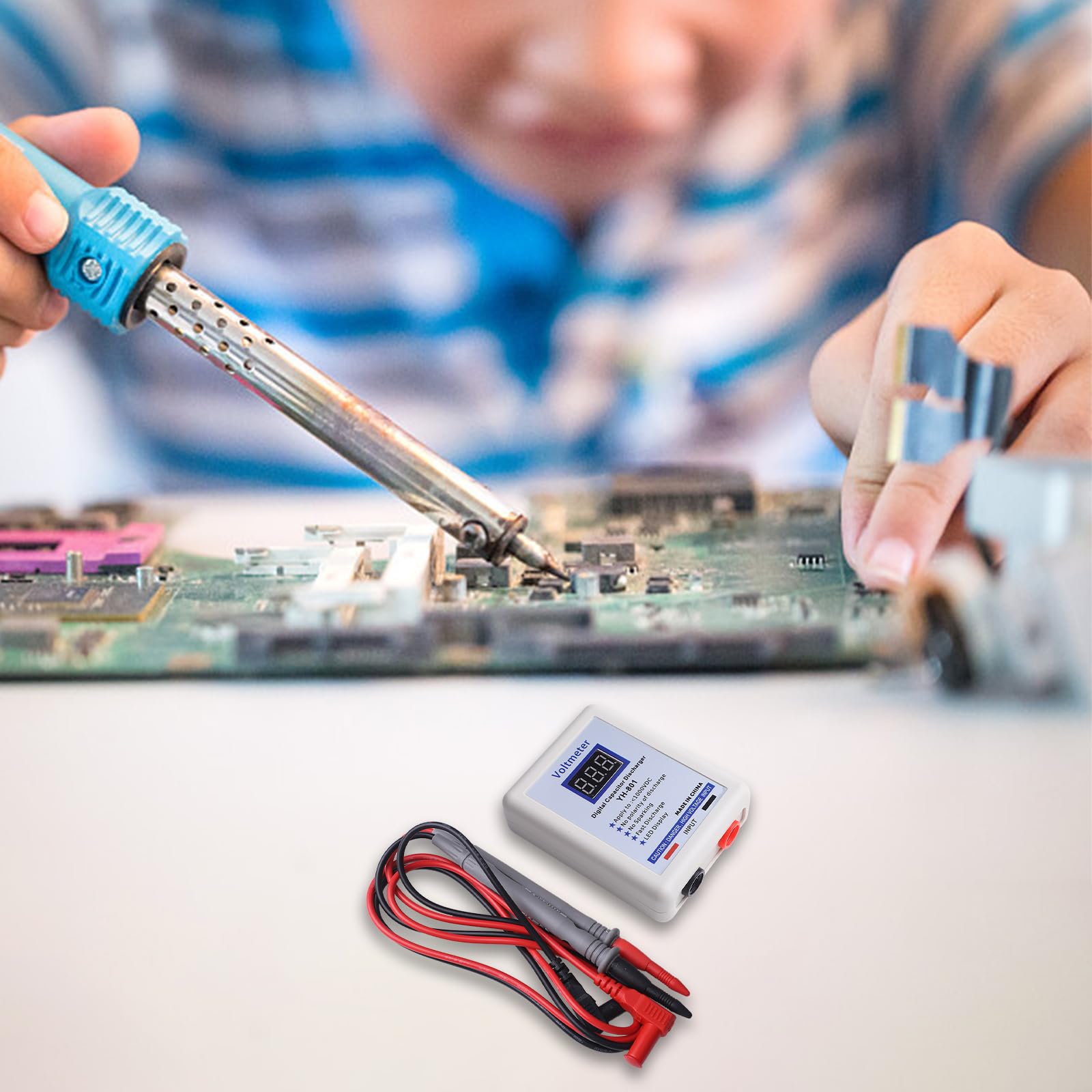 HpLive Digitaler Kondensator-Entlader 800V Hochspannungs-Entladewerkzeug mit Spannungsanzeige für Elektronik-Wartung(In Blau anzeigen)