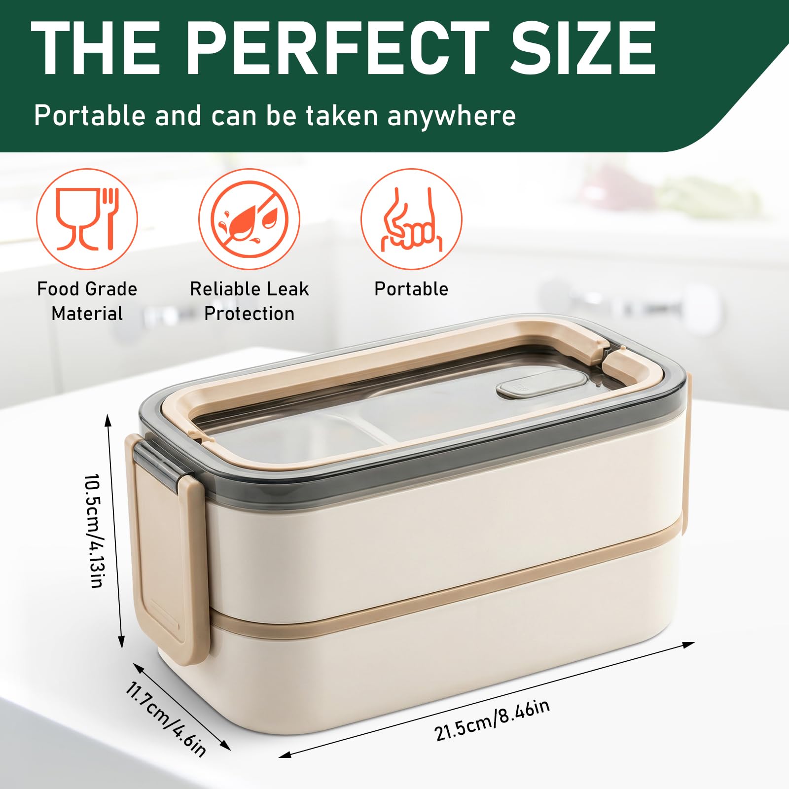 Bento Lunch Box 2 ripiani, 304 Acciaio inox Porta Pranzo Lunch Box Ermetico 1400 ml con scomparti, posate, senza BPA, Schiscetta Pranzo adatto al microonde, per Picnic Scuola Uffici