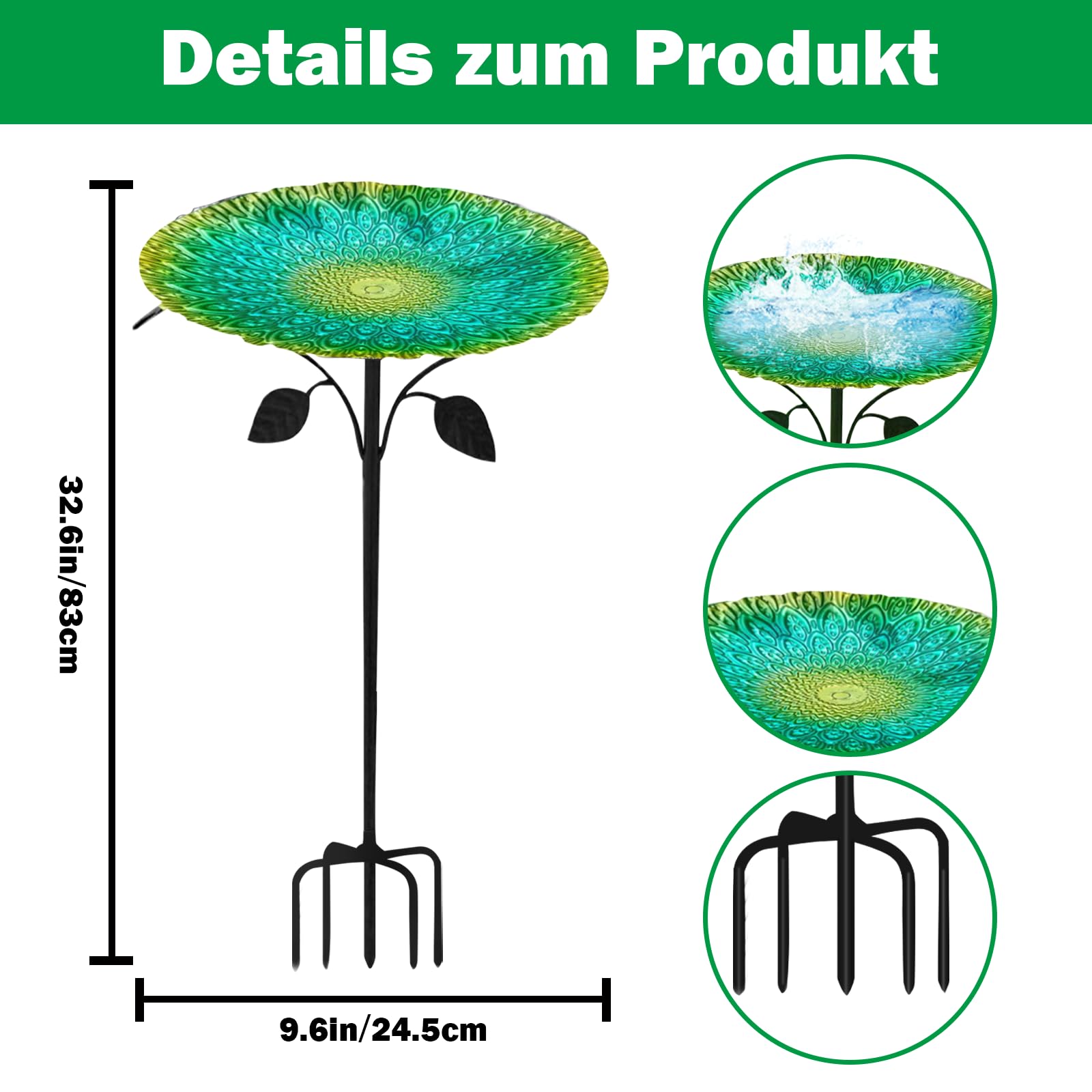 Abbeveratoio per uccelli da giardino, abbeveratoio per uccelli, 83 cm, con base a 5 punte, in metallo, per esterni