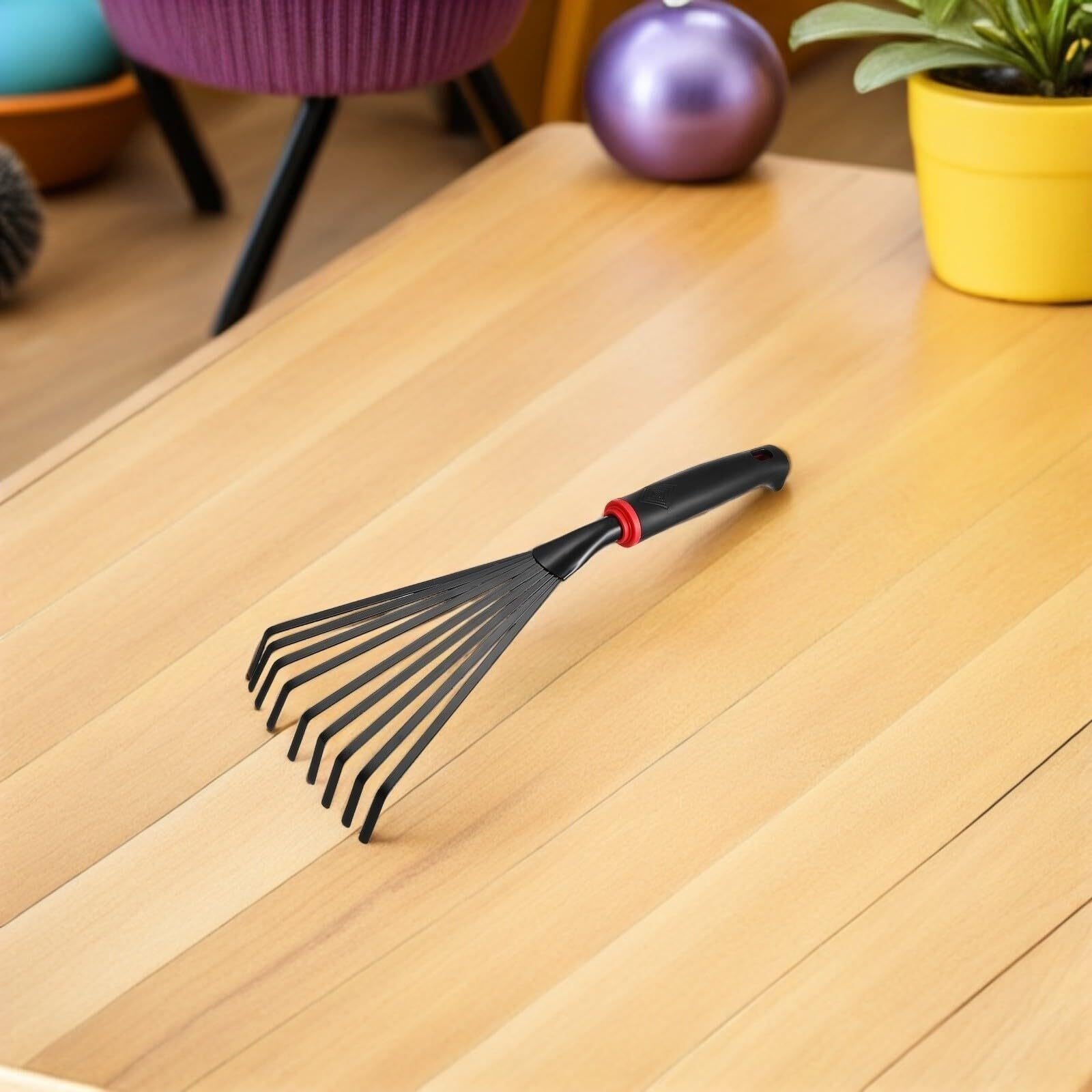 1 Paquete de rastrillo de Mano pequeño for jardín, Juego de rastrillo de Mano con Ventilador con Cabeza de Hierro de 9 púas con Mango for Limpieza de arbustos de Hojas y Camas de Flores