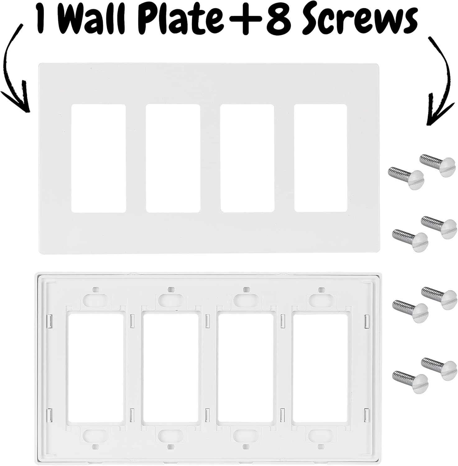 Bates- Screwless Decorator Wall Plates, 4 Gang Wall Plate, Decorator Wall Plate, Outlet Covers, Wall Plates, White Outlet Covers, 4 Gang Screwless Wall Plate, Screwless Wall Plate. - - 