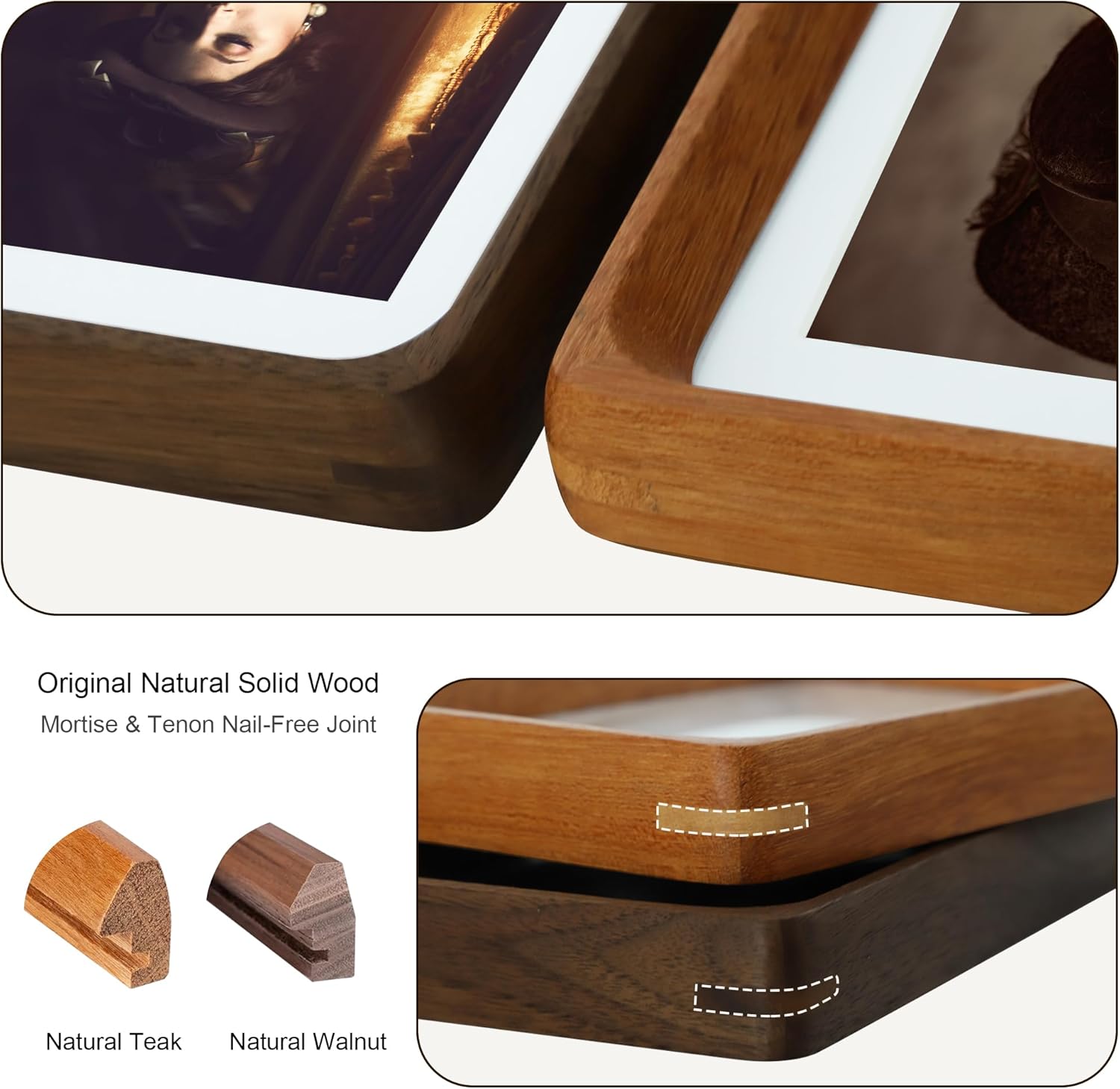 11x14 Picture Frame Natural Teak Wood with Mat for 8x10, Original Natural Solid Wood 11 by 14 Photo Frames with Tempered Glass Cover for Wall and Tabletop Display