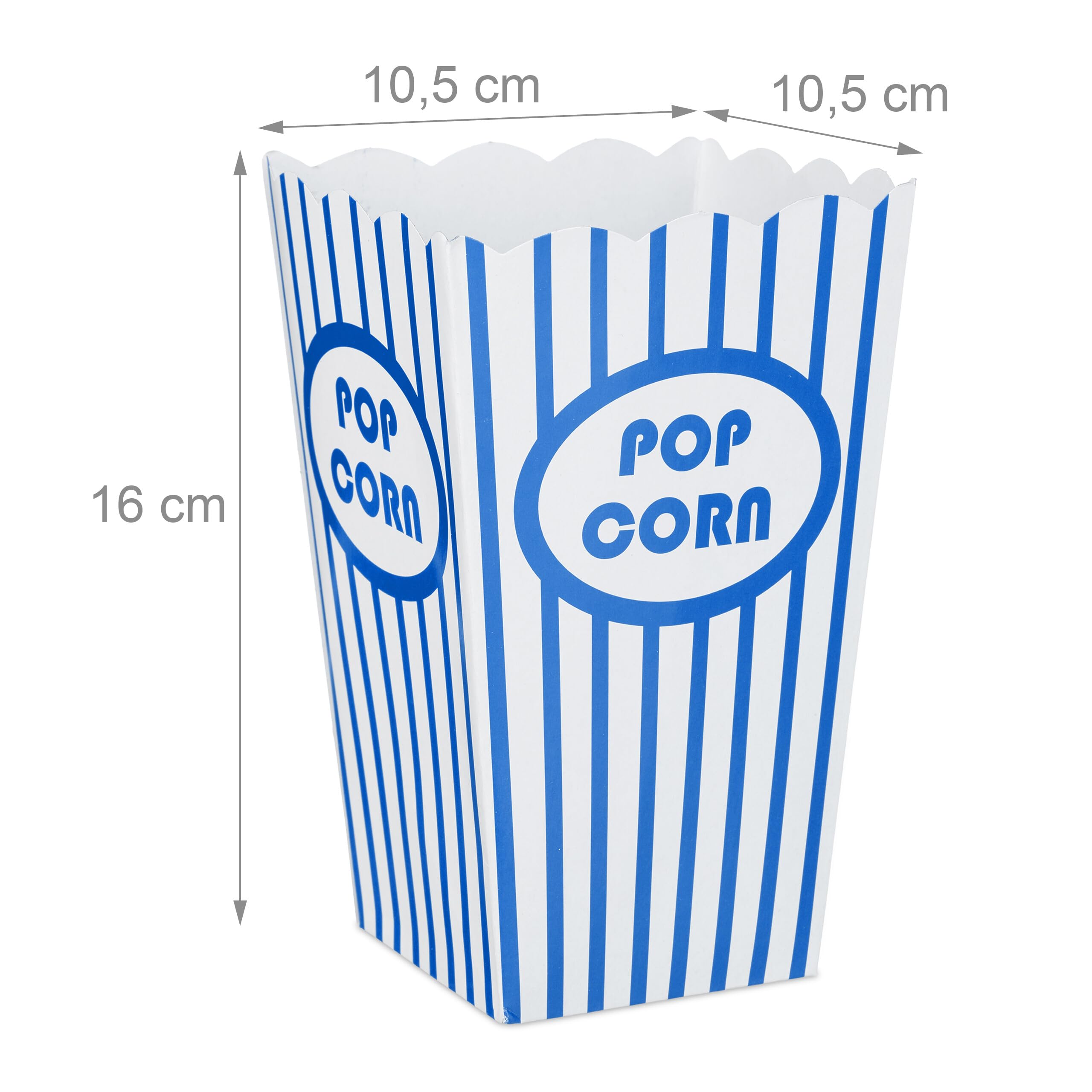 Relaxdays Popcorntüten, 144er Set, gestreift, Retro-Optik, Kino, Filmabend Zubehör, Pappe, Popcornbehälter, blau/weiß