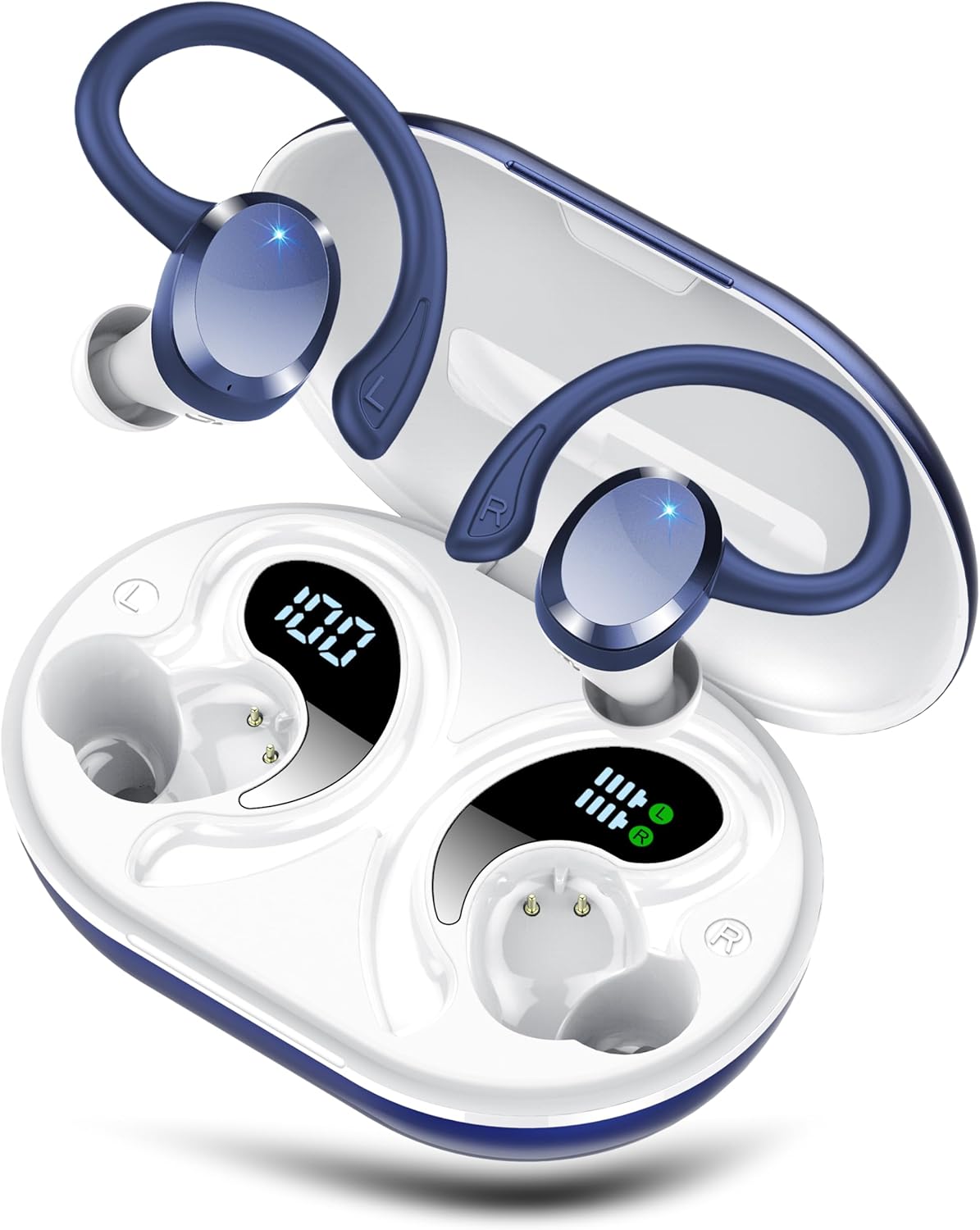Wireless Earbuds, Bluetooth Earbuds, Bluetooth 5.4 Headphones 68hrs Playtime Sport Earphones with LED Display ENC Noise Cancelling Mic, IPX7 Waterproof Over Ear Ear Buds with Hook for Gym/Workout