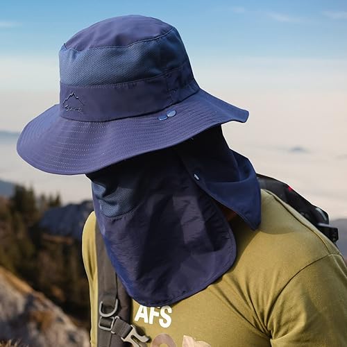 Miniatura 6 de Sombrero de pesca para hombre, sombrero de protección solar con malla extraíble, cubierta de solapa para el cuello, correa resistente al viento para
