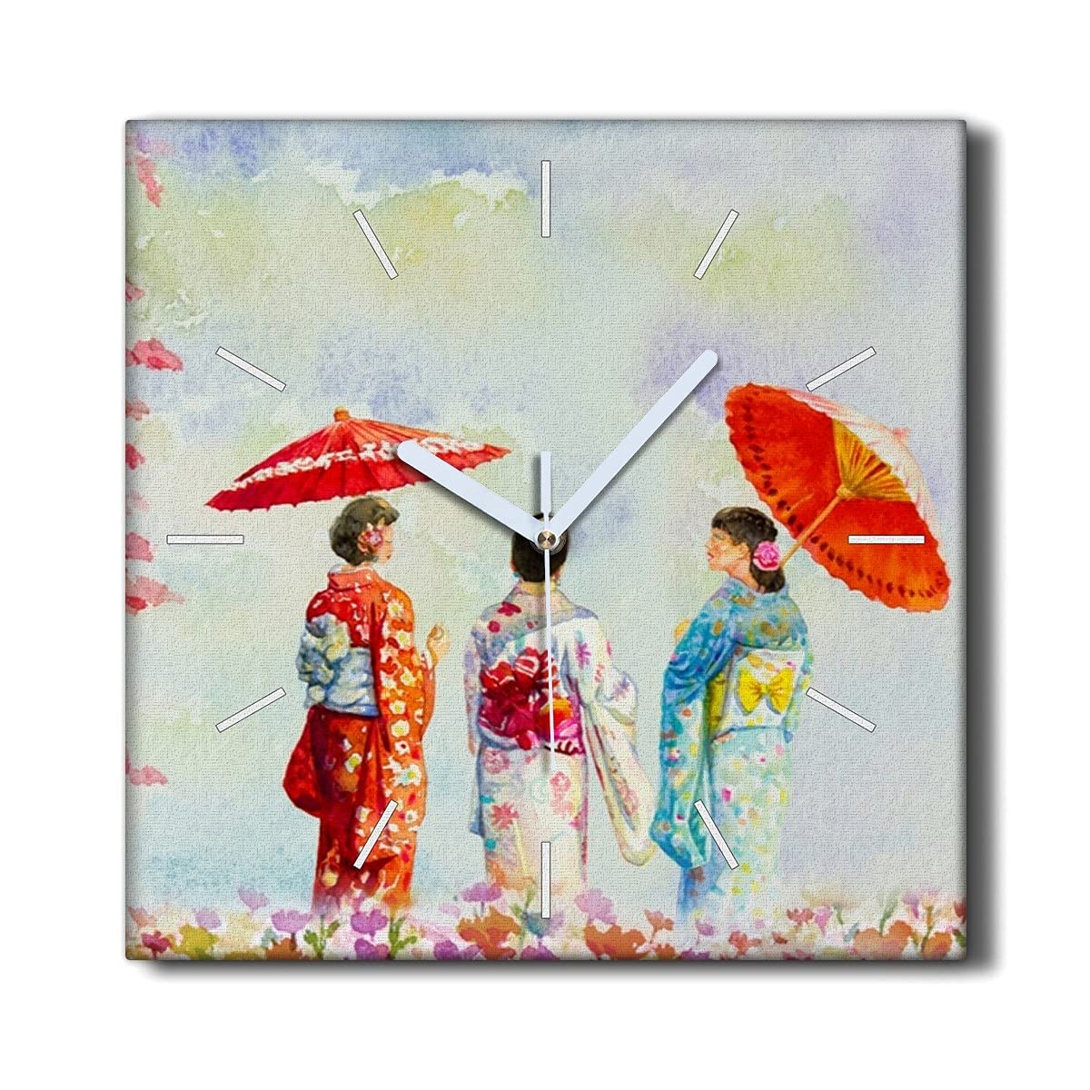 Fleurs d'arbres Aquarelles Horloge sur Toile Coloray 30x30cm Salon Calme