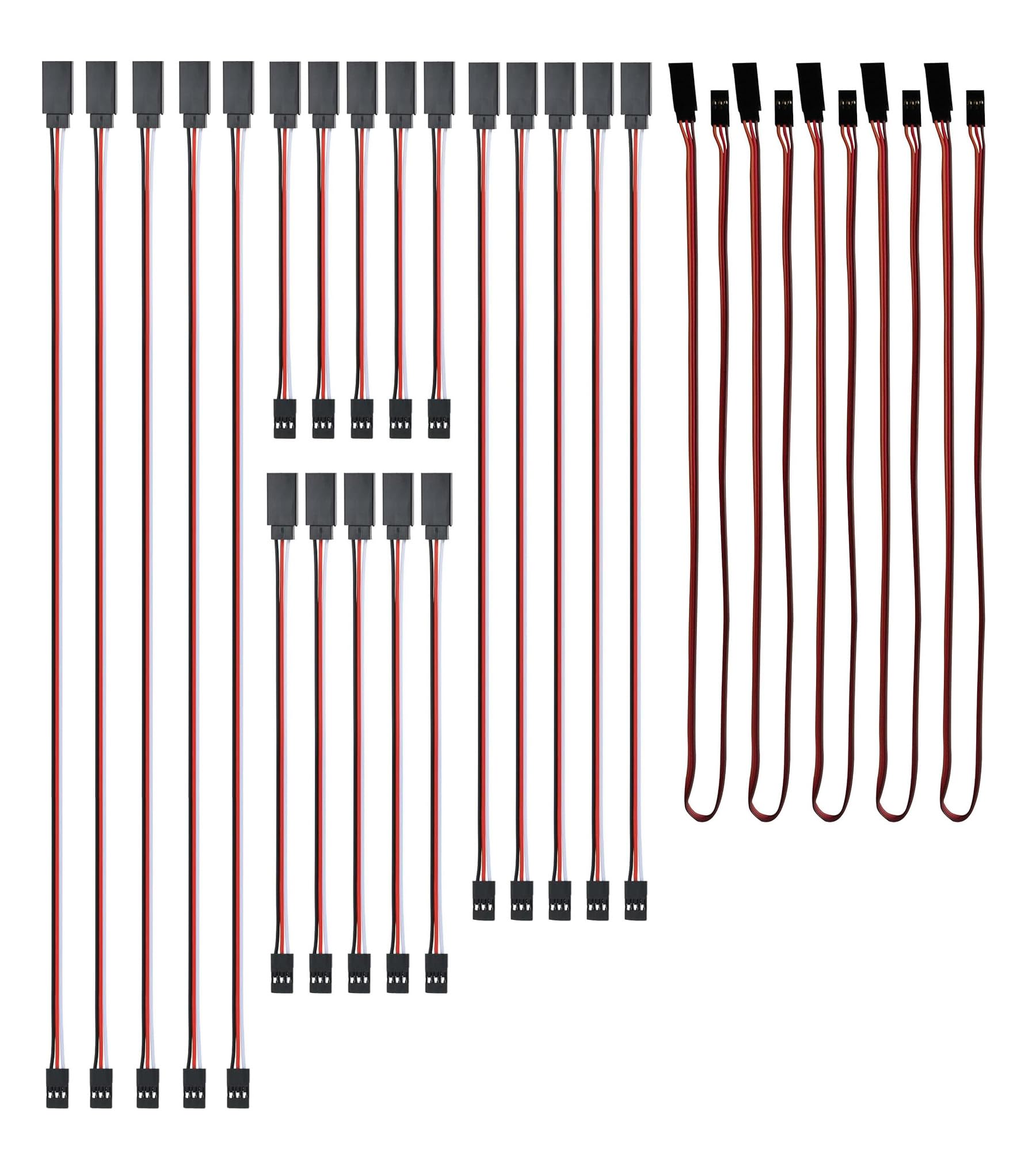 HUAZIZ 25 pezzi RC Servo Extension Cable, 5 misure 10 cm/15 cm/20 cm/30 cm/50 cm maschio a femmina, cavo di prolunga servo a 3 poli
