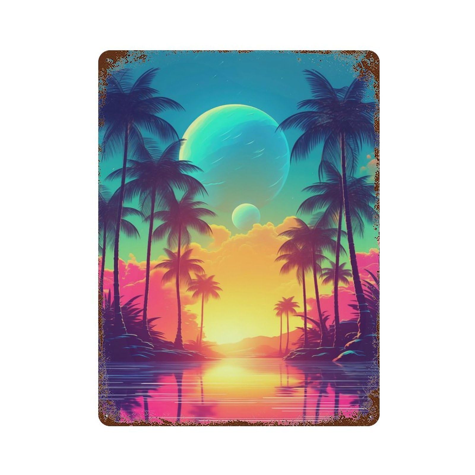 Digital Euphoria Synthwave Rustic Tin Plaque 15.7"x11.8", Industrial Home Decor for Pub, Kitchen And Man Cave Decor