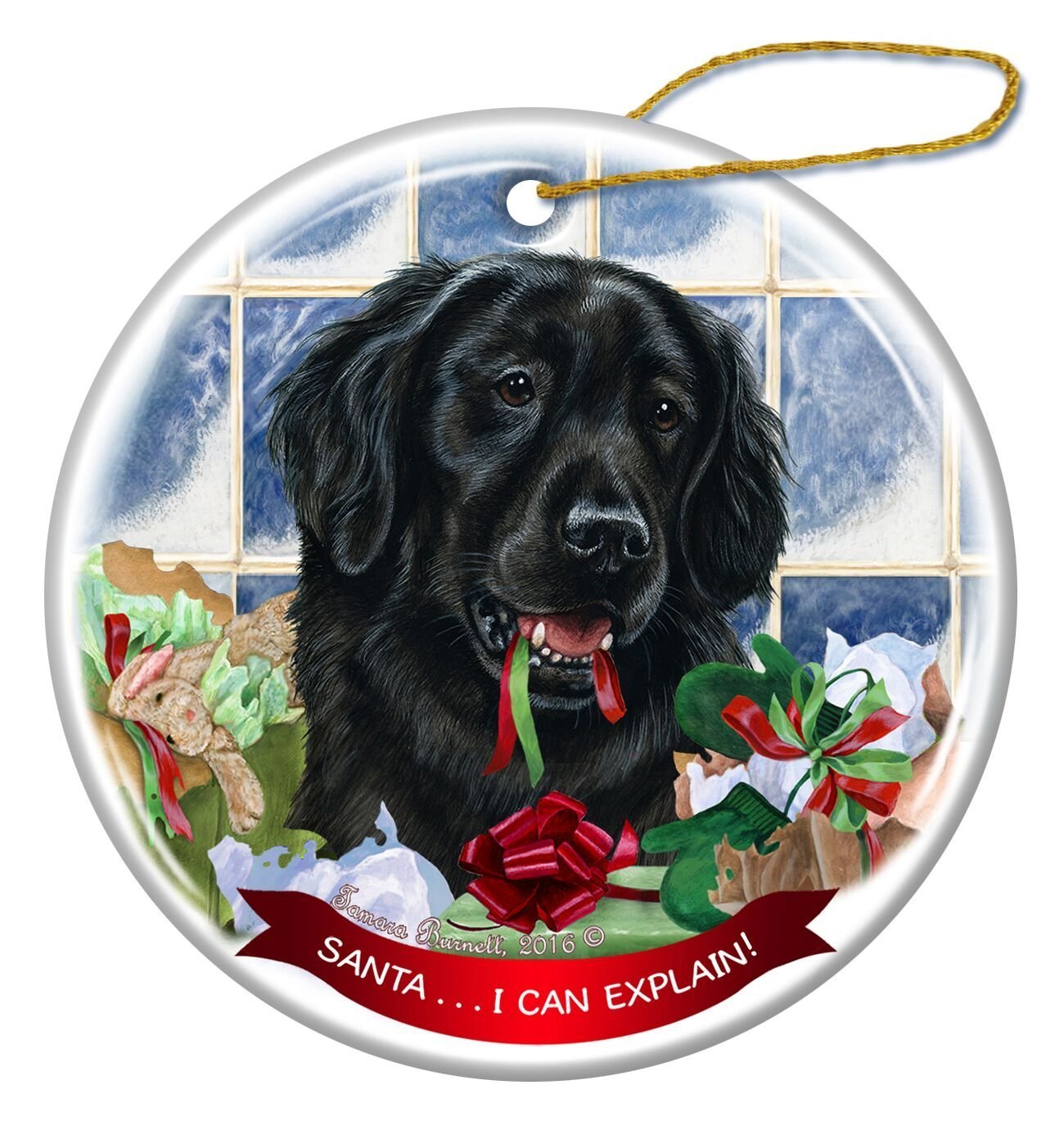501 Golden Christmas Tree Ornaments Ceramic Christmas Decorations,Xmas Tree Hanging Christmas Baubles Keepsake Memorial Flat Coated Retriever Dog - Pet Gift Santa I Can Explain!