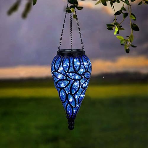 Miniatura 5 de Farol colgante solar para exteriores, 15 luces LED en forma de lágrima, luces colgantes blancas frías con ganchos en S decoración en jardín, patio,