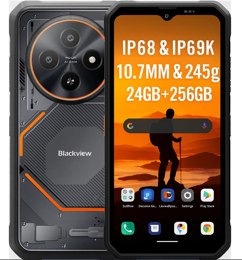 Blackview FORT 2 AI Smartphone Rugged Leggero, Editor di Foto IA, 24GB+256GB, 10,7mm Ultra-sottile, 16MP+13MP, 6,56'' HD+, Telefono Robusto IP68 Antiurto Cellulare, Android 15 DUAL SIM, GPS NFC Nero