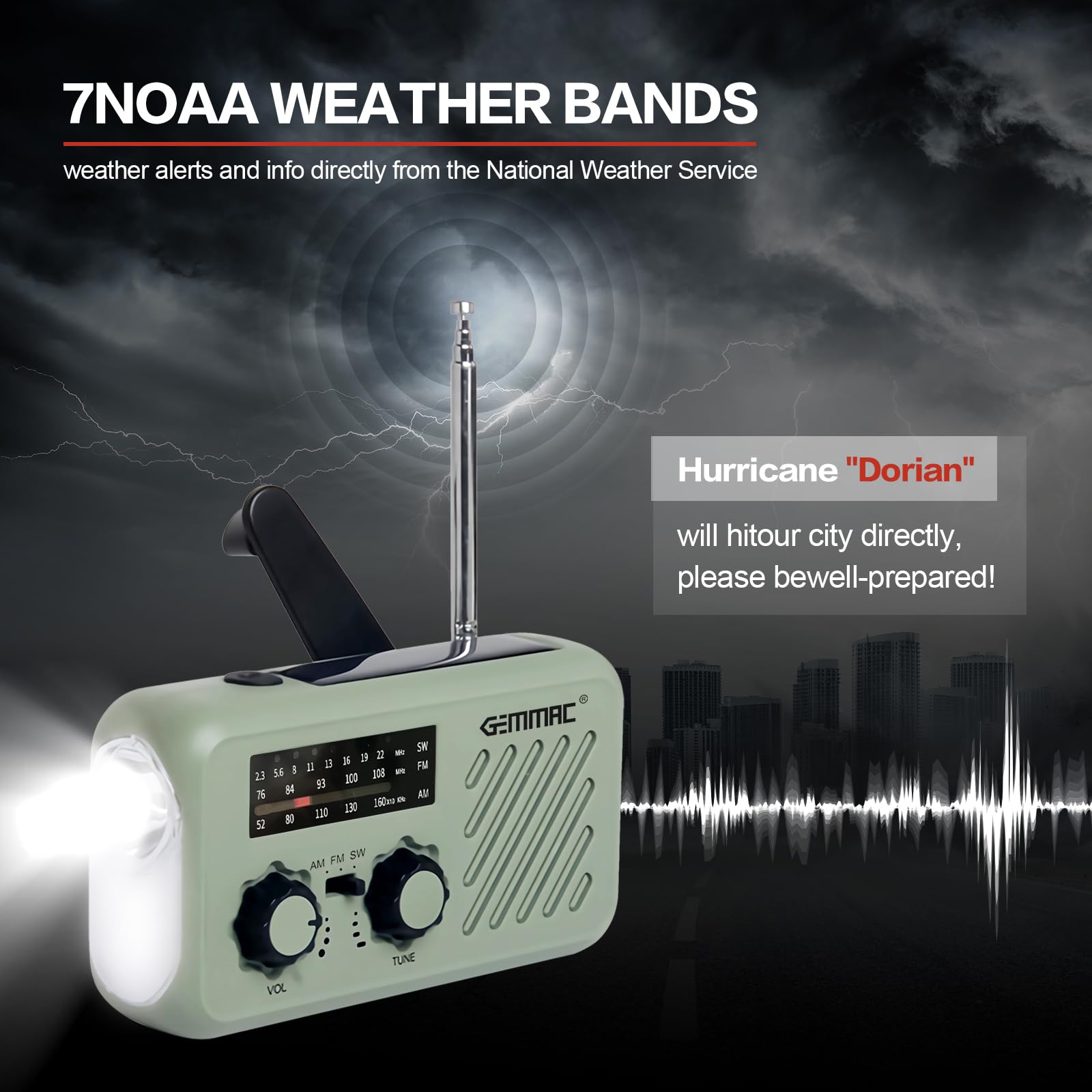 Notfall Radio, 3-Wege-Laden Emergency Radios, 2000mAh Akku Kurbelradio Solar Ladegerät Power Bank USB AM/FM-Radio mit SOS-Alarm Kopfhöreranschluss Taschenlampe