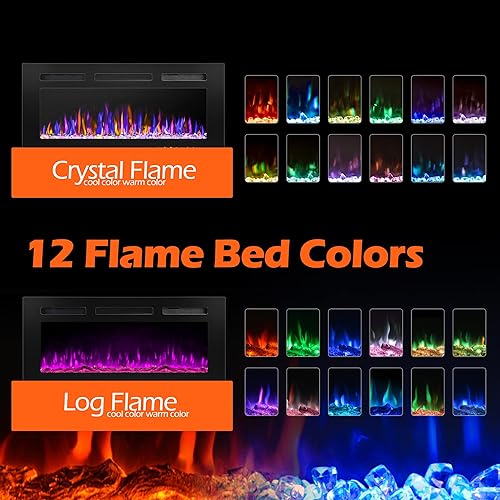 Miniatura 3 de Chimenea eléctrica de 30 pulgadas montada en la pared y empotrada con control remoto, calentador de chimenea de pared ultrafino de 750/1500 W