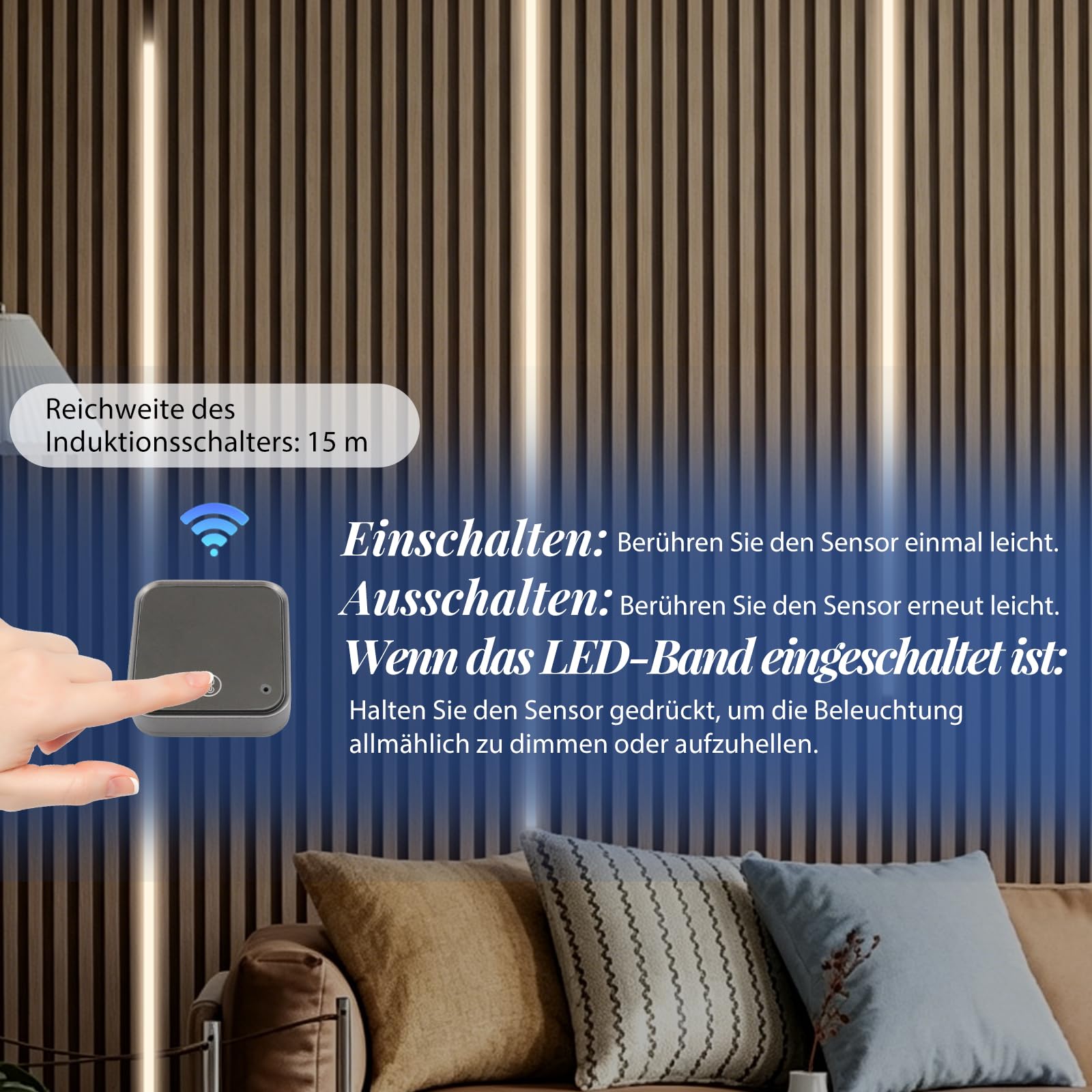 Pannelli acustici LED da 120 cm, con interruttore touch, luminosità regolabile, striscia LED per pannelli acustici, striscia luminosa a LED autoadesiva, per pannelli da parete paralleli (4)
