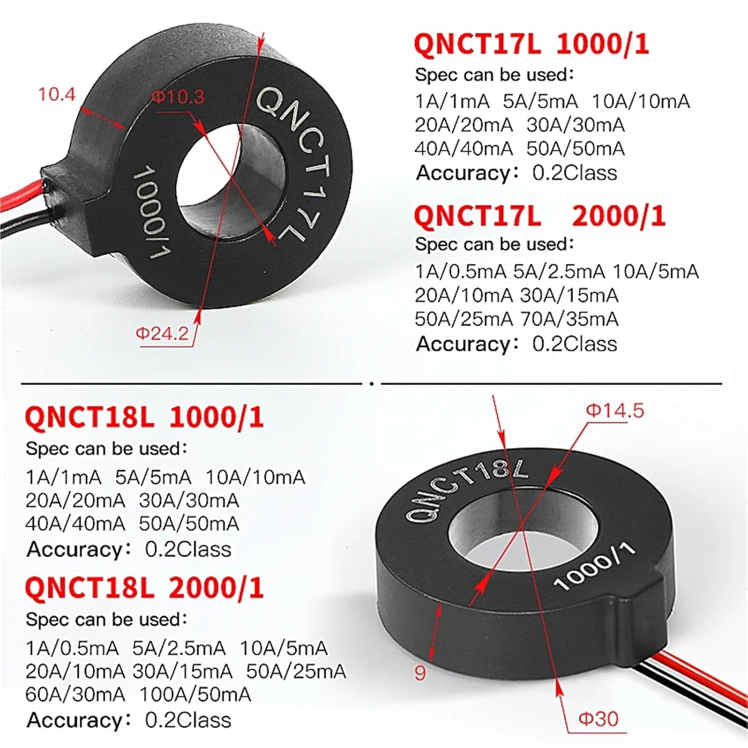 Current Transformer QNCT01 Mount 5A 5mA 2. 1:1000 1:2000 Small CT 1A 10A 1Pcs ﻿(QNCT09 2000-1)