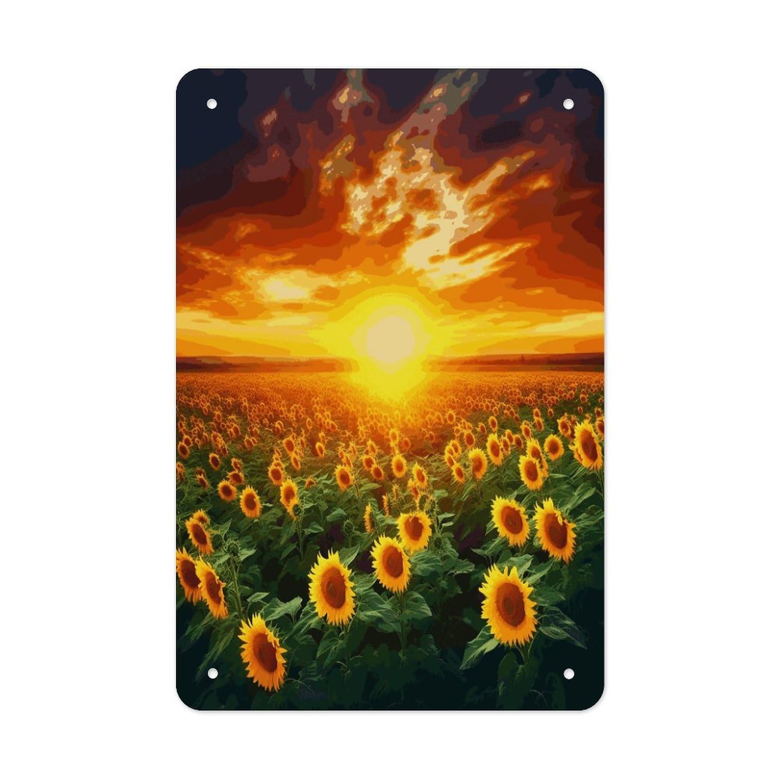 Dreamlike Sunset Of A Sunflower Field Metal Tin Sign Wall Decor Funny Retro Sign Weatherproof Metal Wall Art for Indoor Or Outdoor Retro Tin Signs for Kitchen Office Home Bar Decor 11.8 X 7.9 Inch