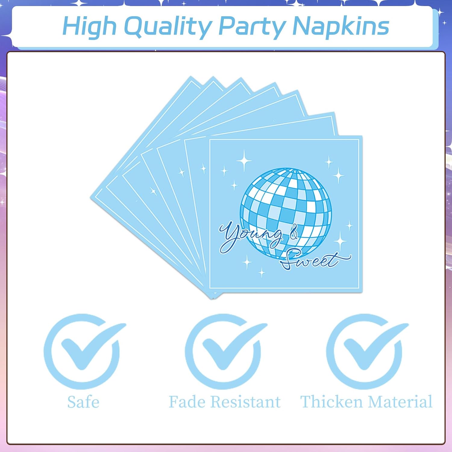 Dancing Party Decorations 17, 96PCS Queen 17th Paper Plates Party Supplies Decor, Disposable Blue Disco Napkins Forks Tableware Set for Girls Birthday Decor - Image 3