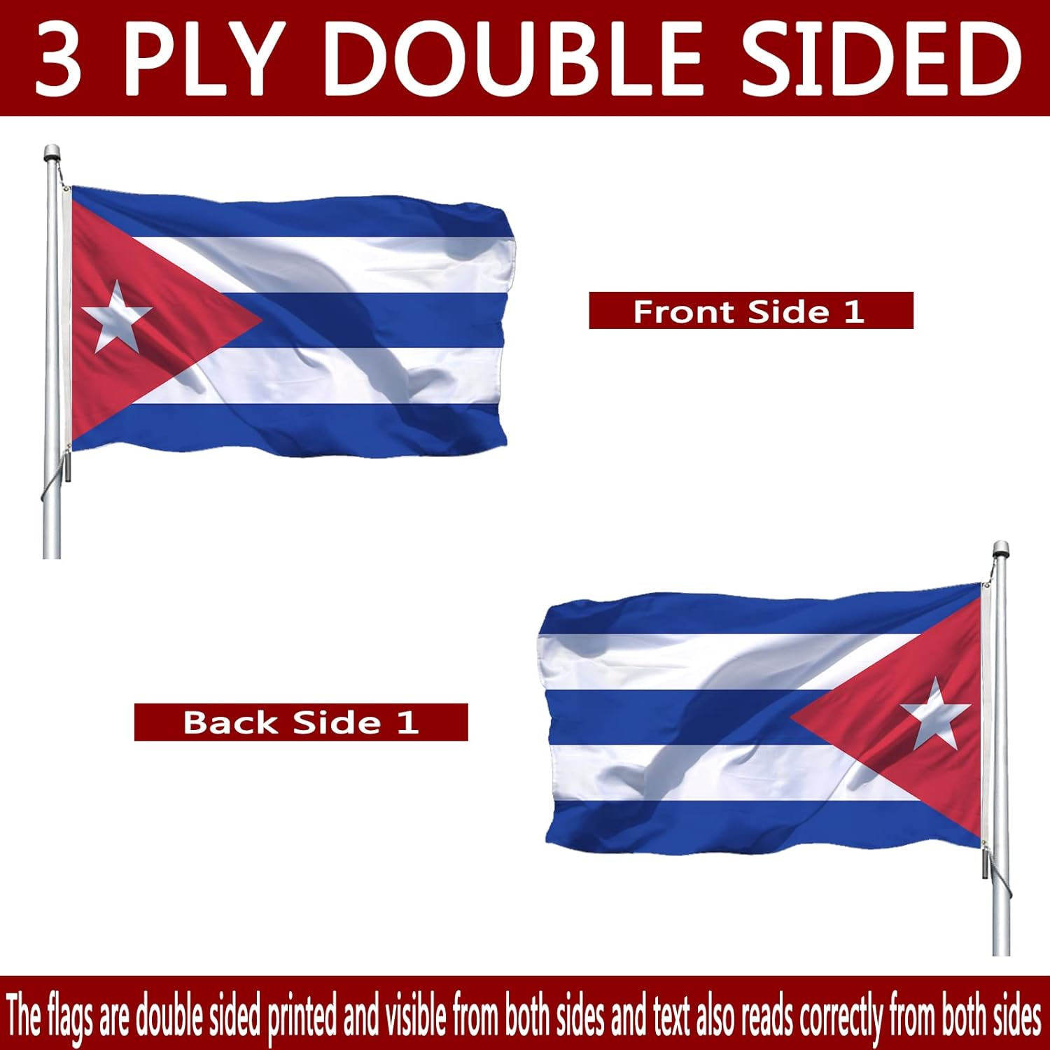 Cuban Flag 4x6 Outdoor Double Sided- Heavy Duty Cuba Flags for wall with 2 Brass Grommets 4 Rows Stitched Cuban Decorations for Parties - Image 3