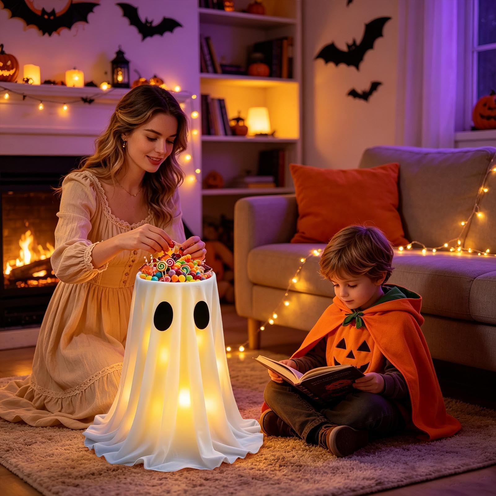 Ghost Candy Bowl Stand - Halloween Decor con luce LED