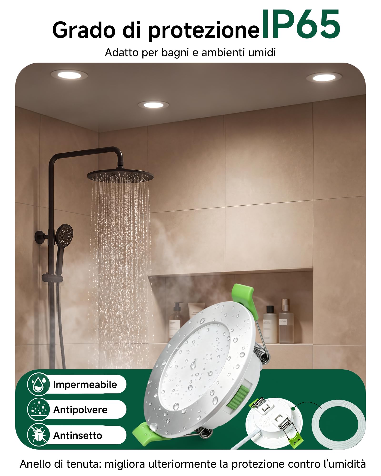 Faretti LED da Incasso 6 Pezzi 4W 360LM IP65 Ø55-68mm Nichel | Faretti LED da incasso 360LM Nichel IP65 con luce 3000K/4000K/6500K regolabile e funzione dimmerabile per interni