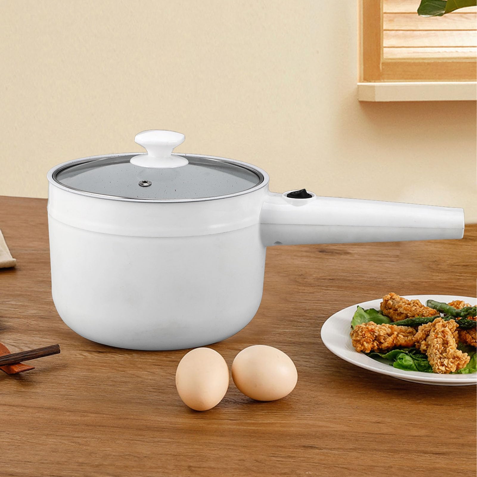 TOPINCN Marmite électrique 600 W 2 Vitesses 1,8 L Poêle à Revêtement en Céramique Poêle électrique Antiadhésive Hotpot Ramen Cuiseur Céramique Hot Pot Poêle électrique pour Dortoirs