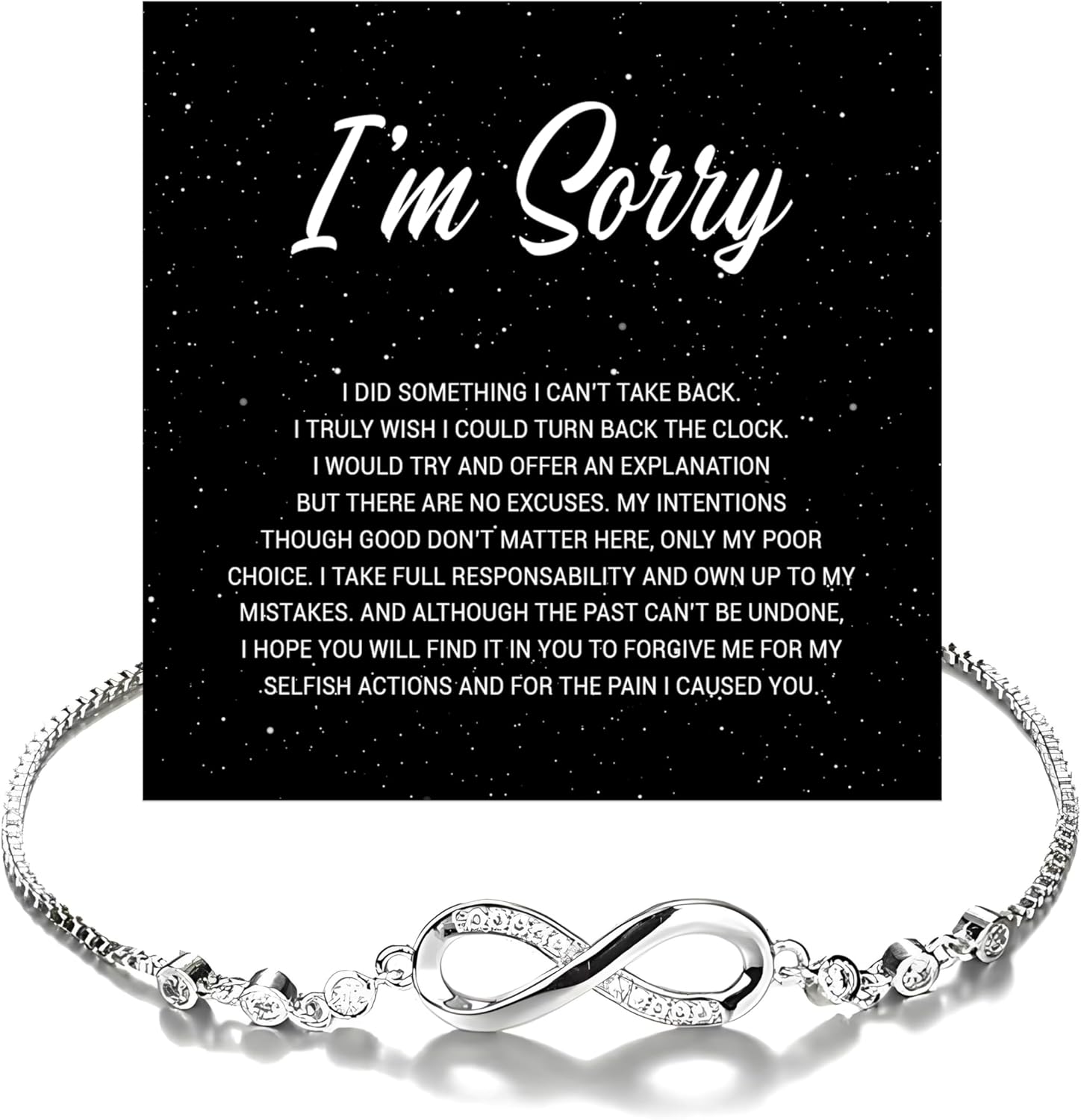 I'm Sorry Gifts For Her Infinity Heart Bracelet, Sorry Gift, Apology Bracelet Card, Forgive Me Jewelry, Sorry Partner With Heartfelt Message & Elegant Box