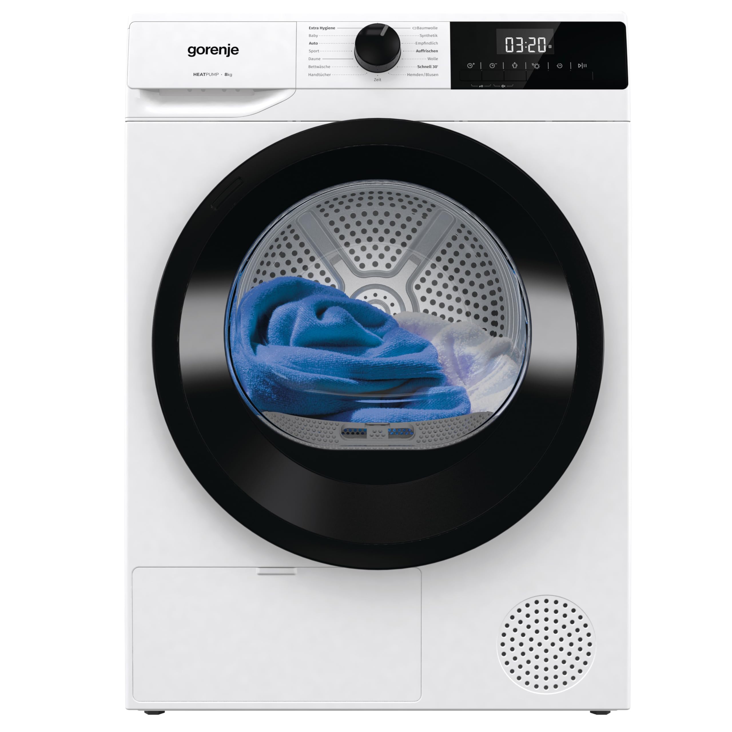 Gorenje DHNE83 Trockner/Kondensation mit Wärmepumpe / 8KG / 15 Programme/TwinAir/Feuchtesensor/Zeitverzögerung/Lieblingsprogramme/LED Display/EEK: C