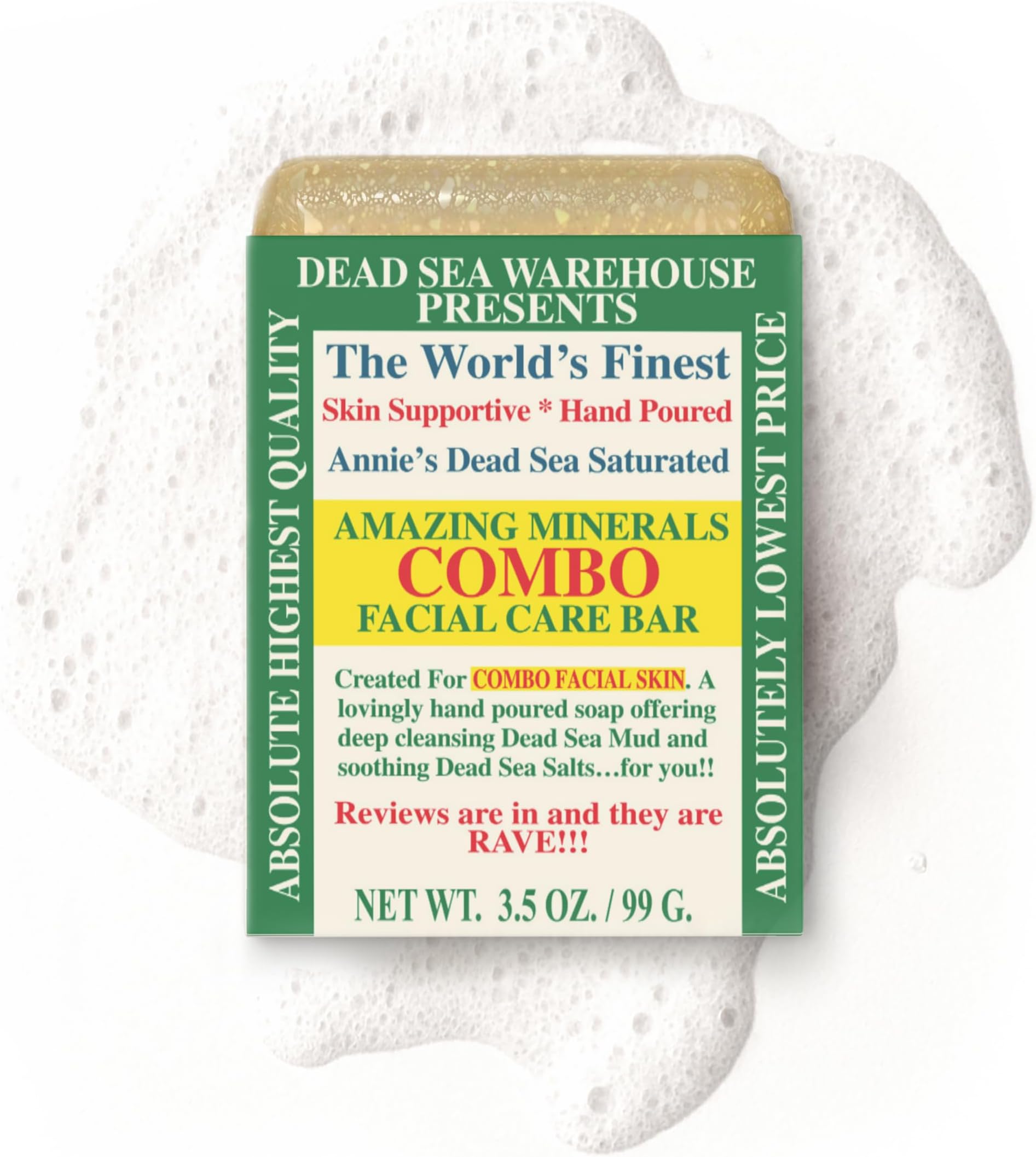 Dead Sea Warehouse - Dead Sea COMBO Facial Care Bar - Face Soap for Women and Men - Clarifying Dead Sea Mud & Salt Soap for Combination Skin, Handmade & Unscented, 3.5 oz